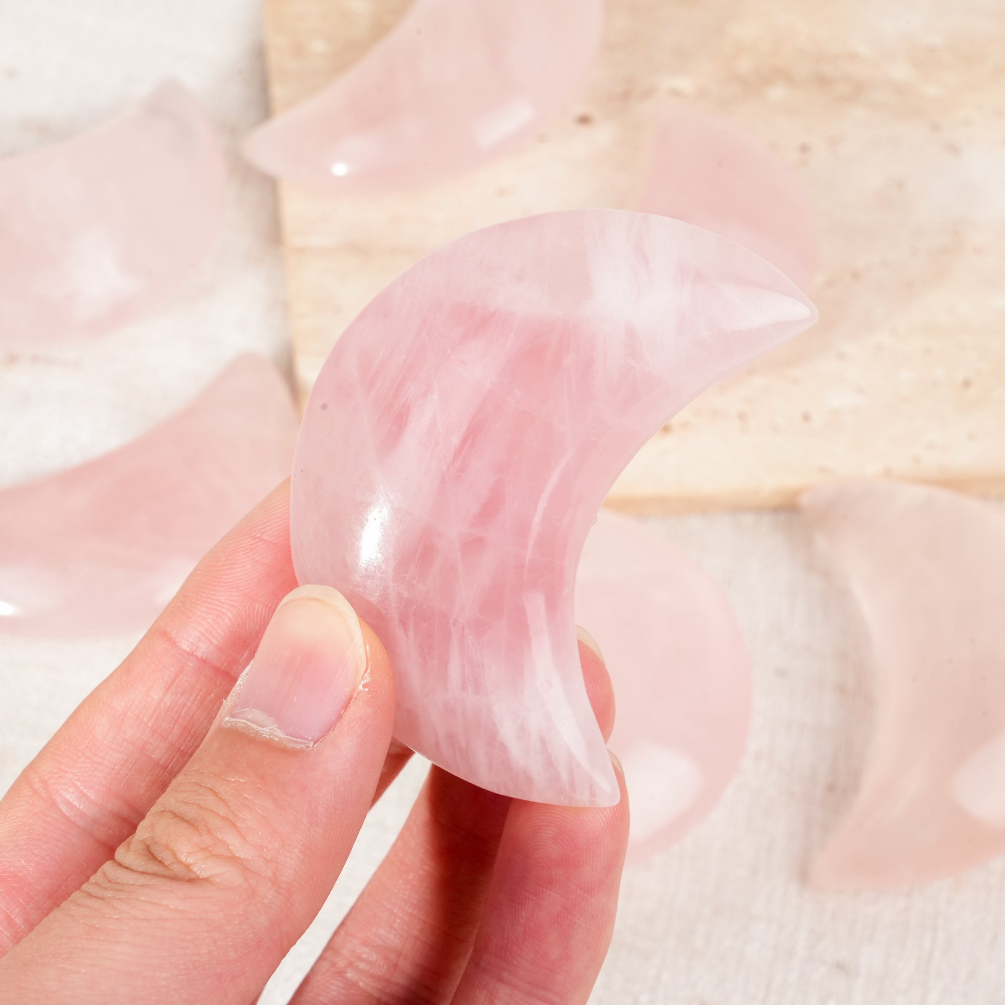 Rose Quartz Moon Palm Stone