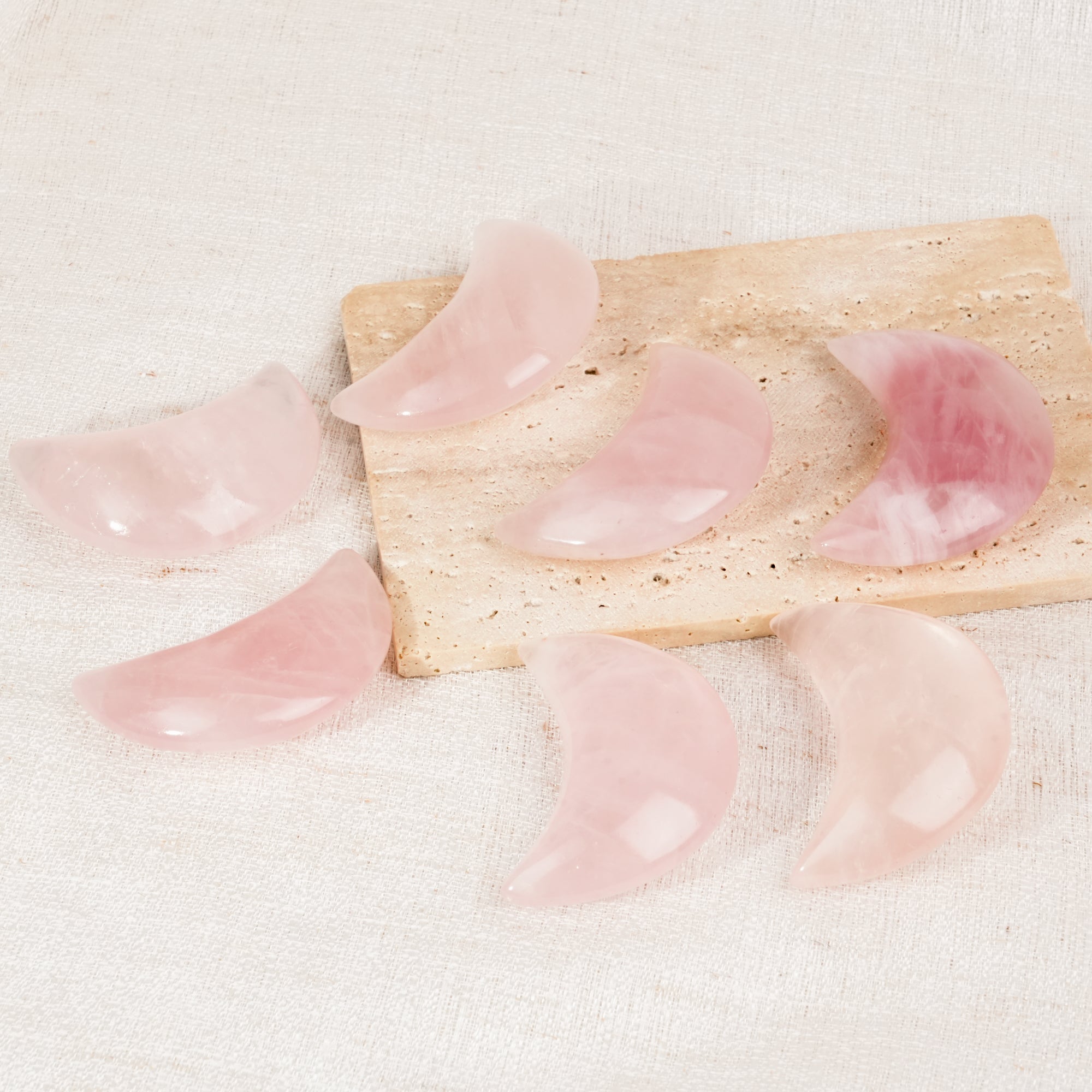 Rose Quartz Moon Palm Stone