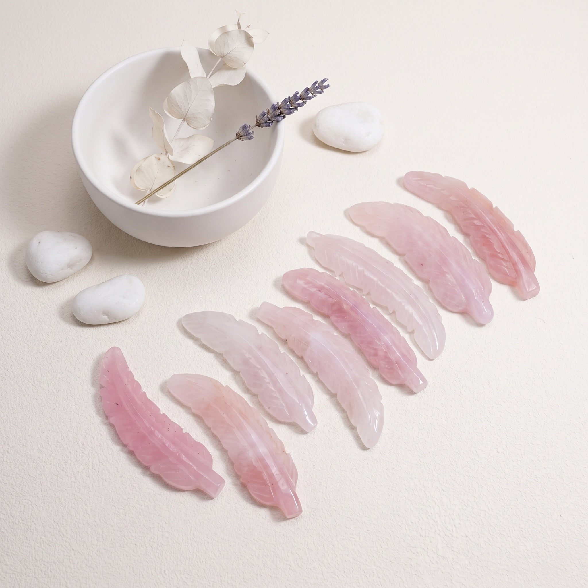 Rose Quartz Feather Carving — Crystal Feather of Gentle Love & Soft Healing