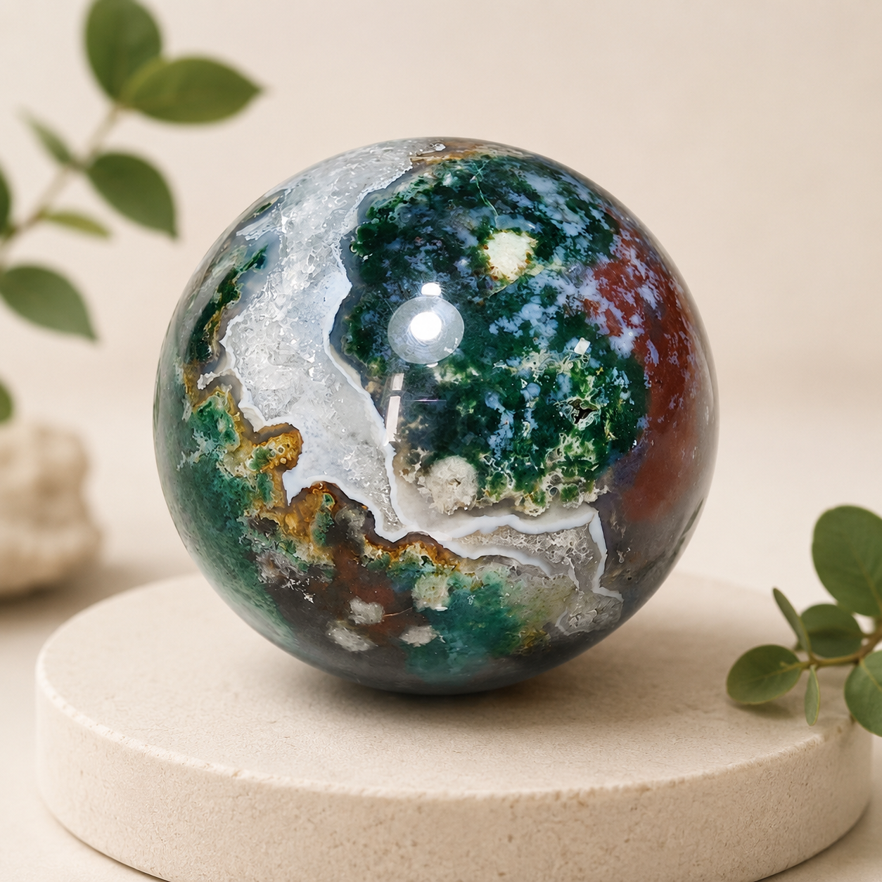 Moss Agate Sphere ‑ Nature‑Inspired Green Crystal Sphere for Grounding & Home Display