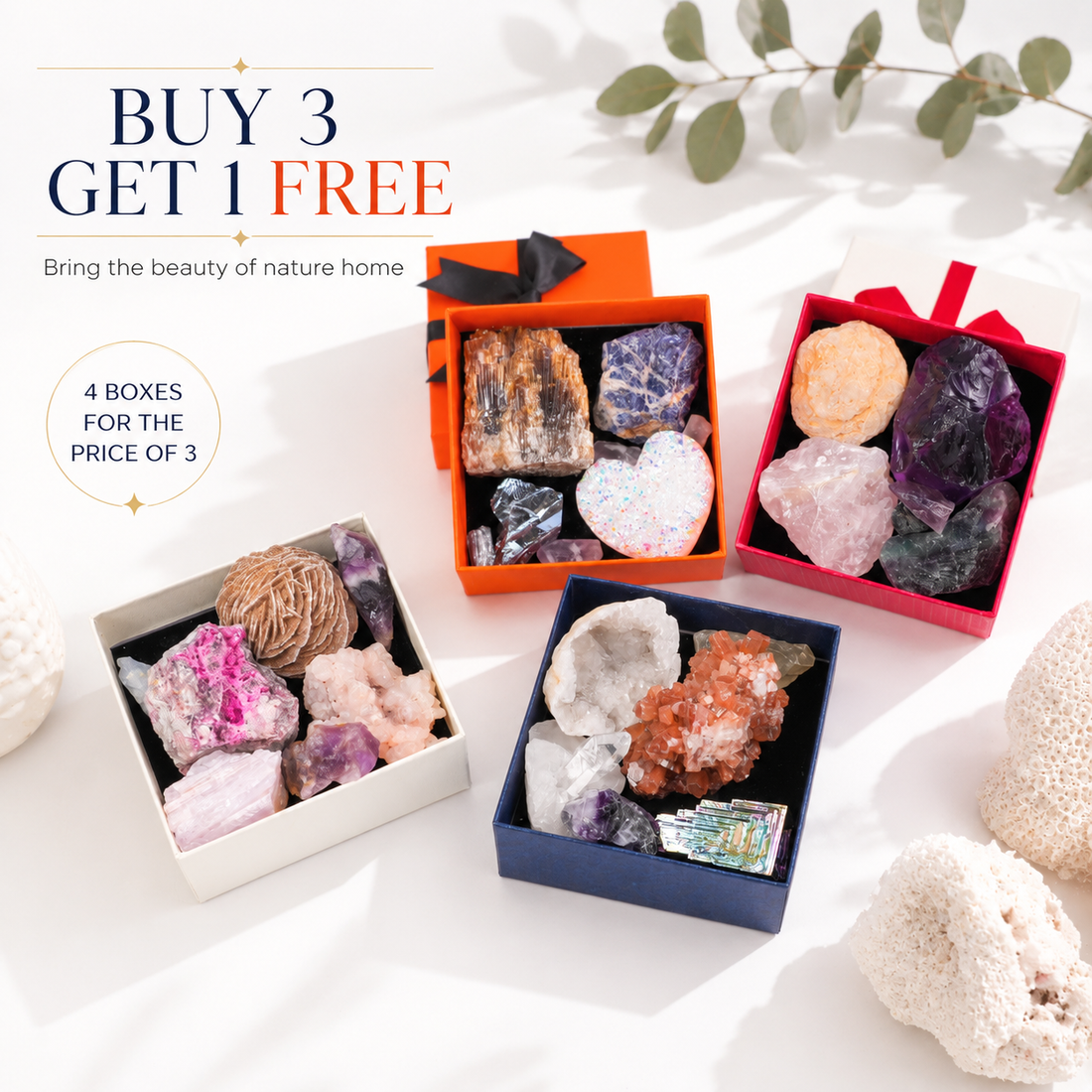 Buy 3 Get 1 FREE! Natural Raw Crystal Mineral Specimen Gift Box Only $15.9 Each