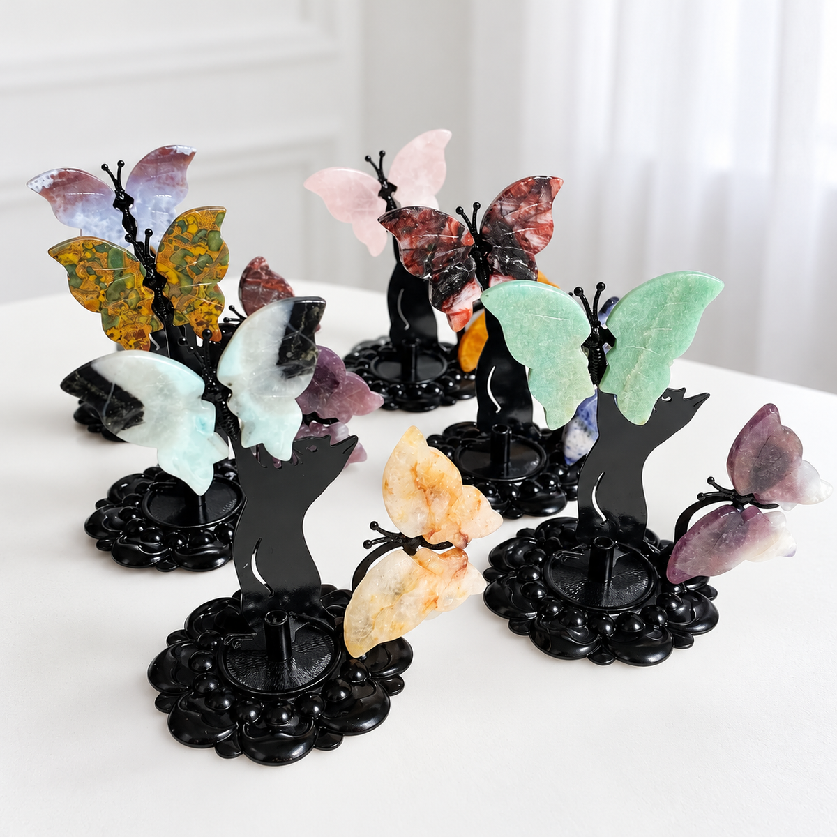 Whimsical Fluorite Butterfly Cat Crystal Decor – Magic for Your Space