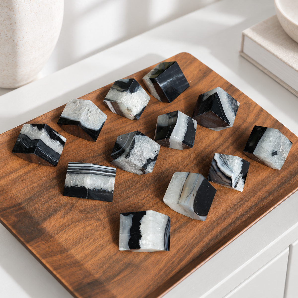 Striking Black & White Banded Agate Crystal Cubes