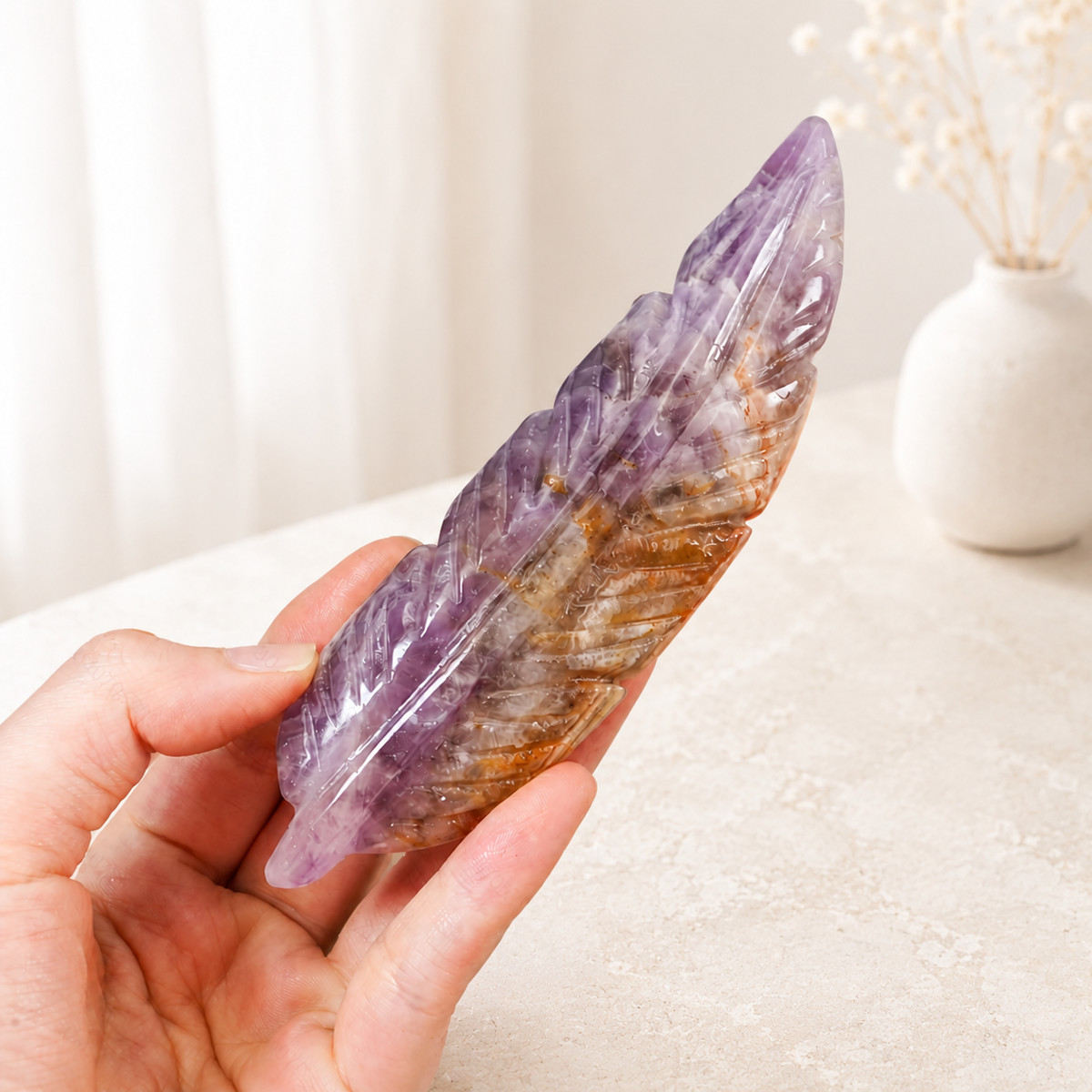 Dream Amethyst Feather Carving