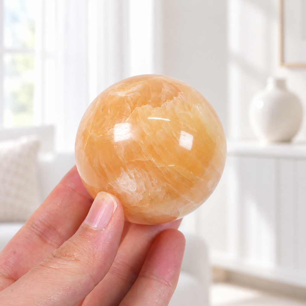 Natural Honey Calcite Sphere, Polished Honey Calcite Crystal Ball, Healing Crystal Stone for Home Decor, Meditation, Reiki & Crystal Collection Gift