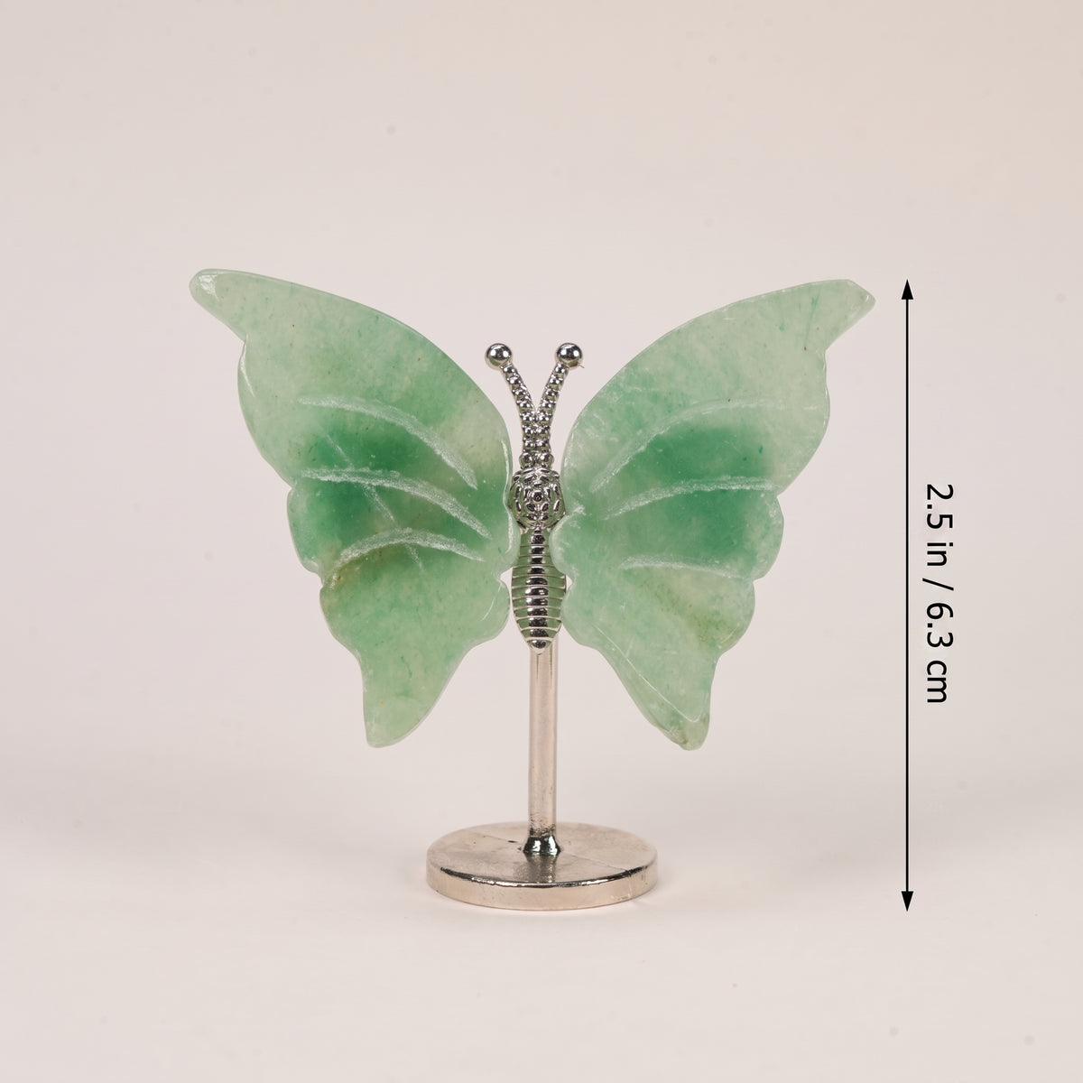 Natural Green Aventurine Butterfly Crystal Carving with Metal Stand, Decorative Crystal Ornament