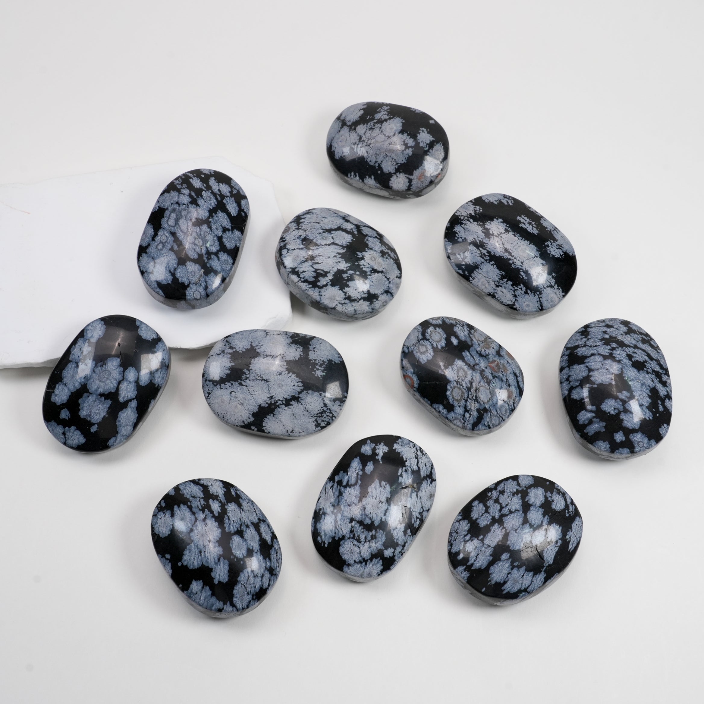 Snowflake Obsidian Palm Stone | Natural Polished Snowflake Obsidian Tumbled Pocket Stone For Meditation & Home Decor