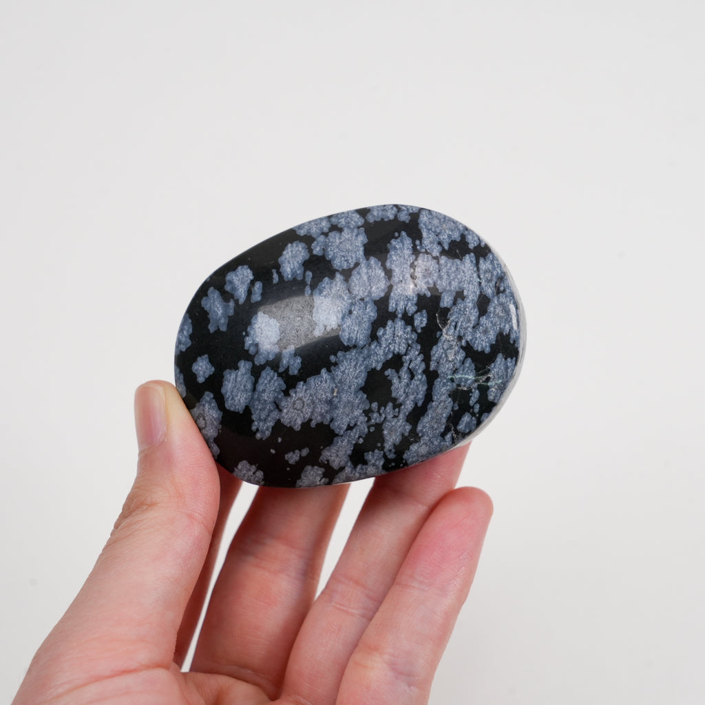 Snowflake Obsidian Palm Stone | Natural Polished Snowflake Obsidian Tumbled Pocket Stone For Meditation & Home Decor