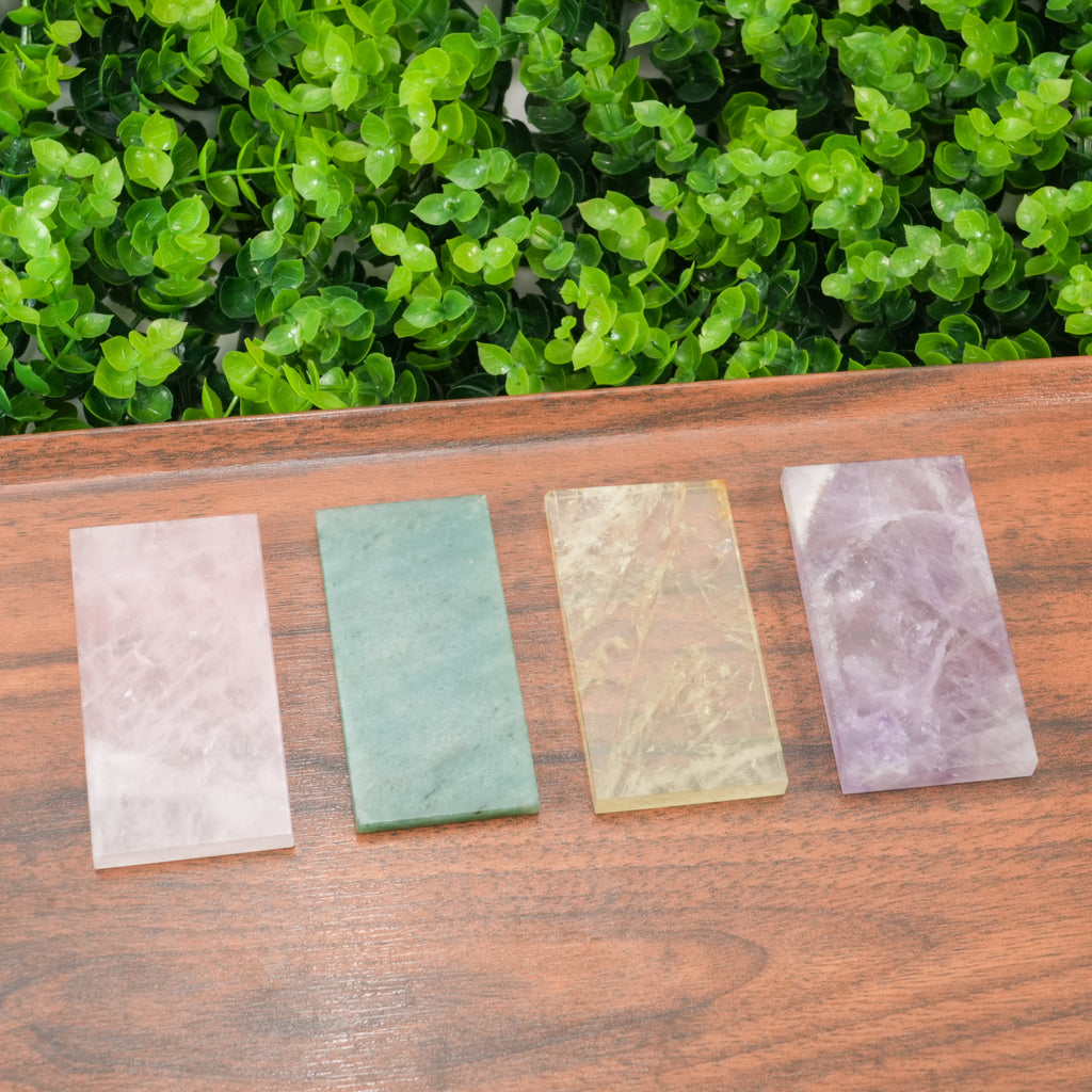 Natural Crystal Rectangle Tiles Set – Rose Quartz, Amethyst, Citrine & Green Aventurine Polished Healing Stones Slabs
