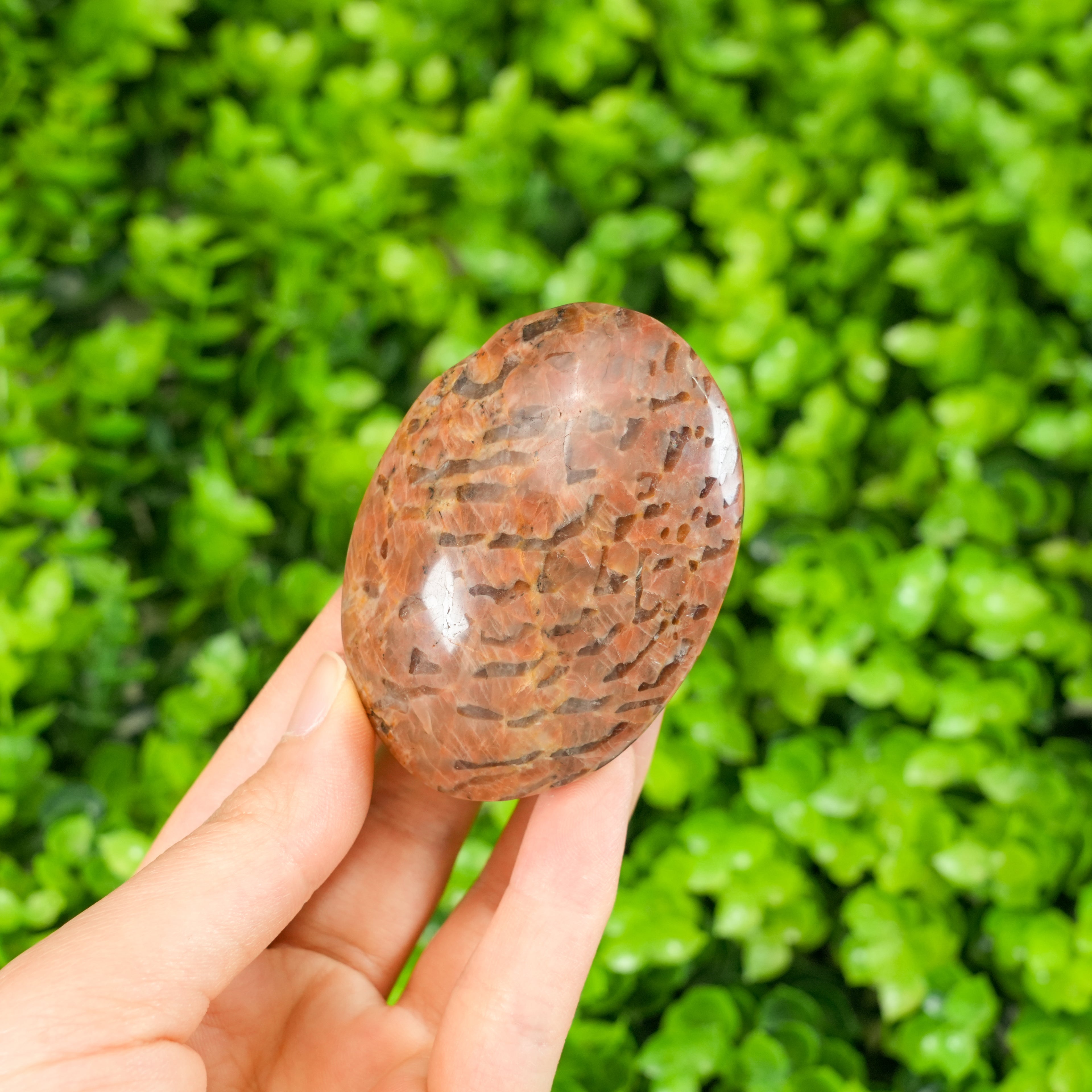 Peach Moonstone with Smoky Quartz Palm Stone - Natural Crystal Worry Stone for Emotional Balance