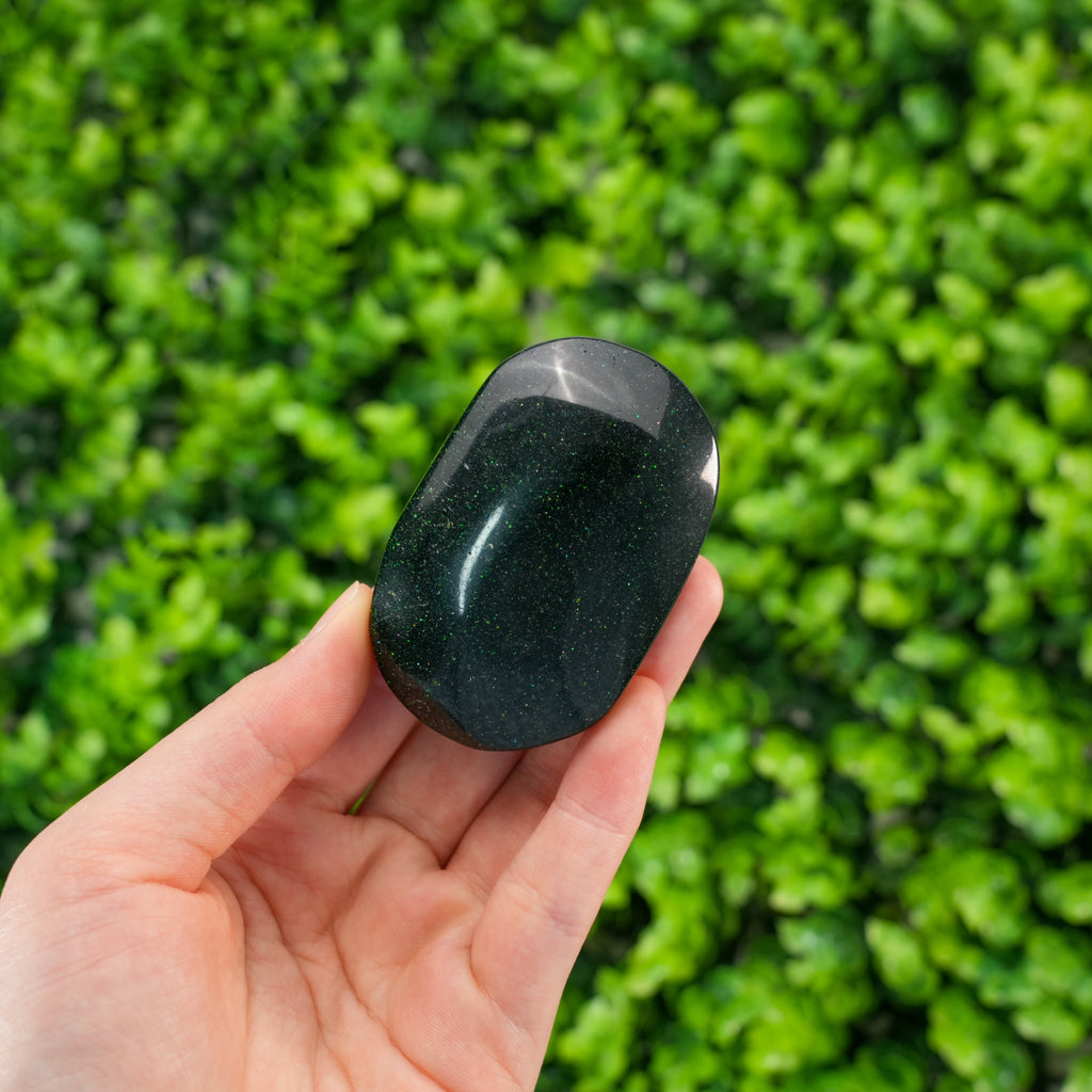 Green Goldstone Palm Stone, Polished Worry Stone for Anxiety Relief, Reiki Healing Crystal, Meditation Pocket Stone, Crystal Gift for Her