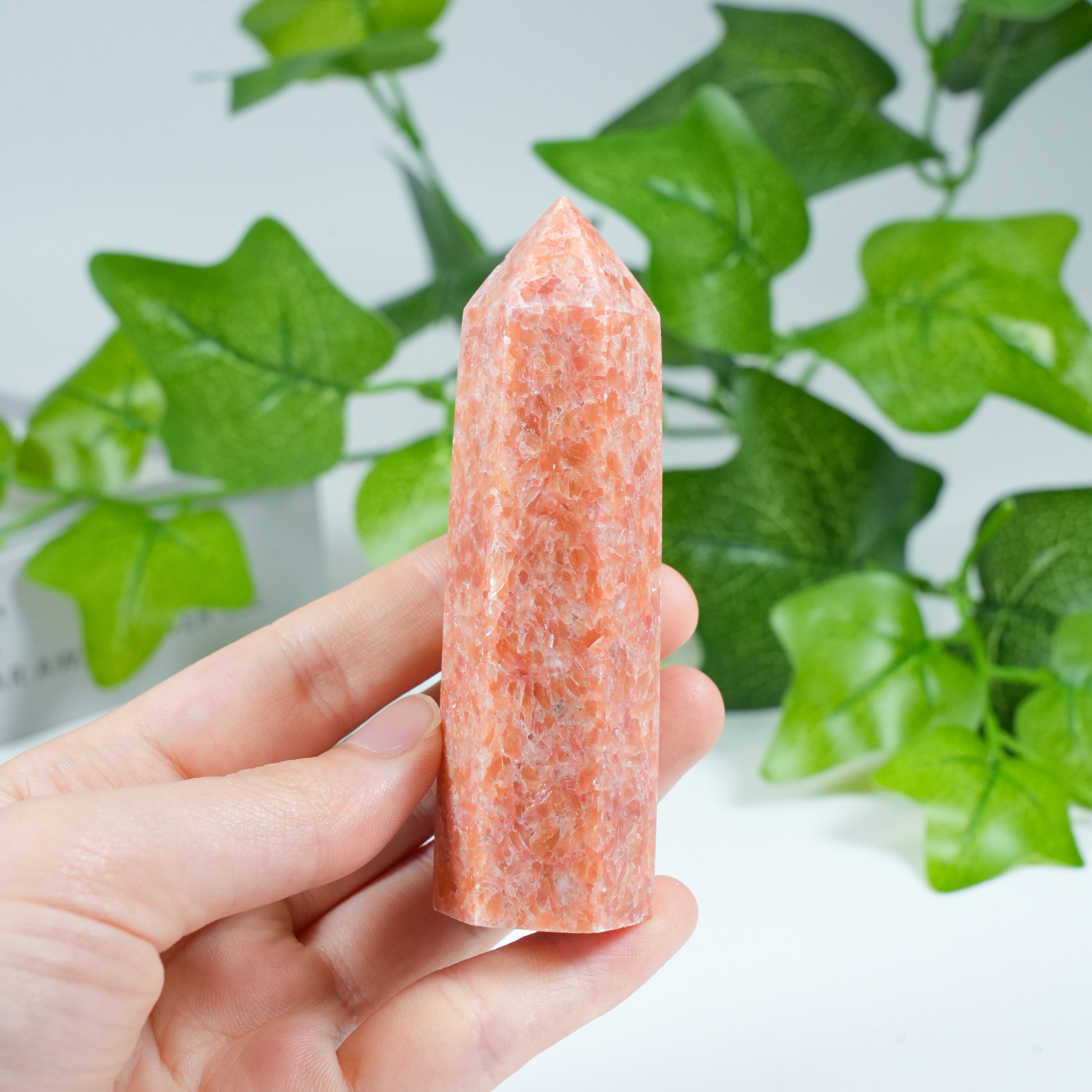 Sunstone Crystal Tower Obelisk, Polished Point Wand for Energy Healing & Home Decor
