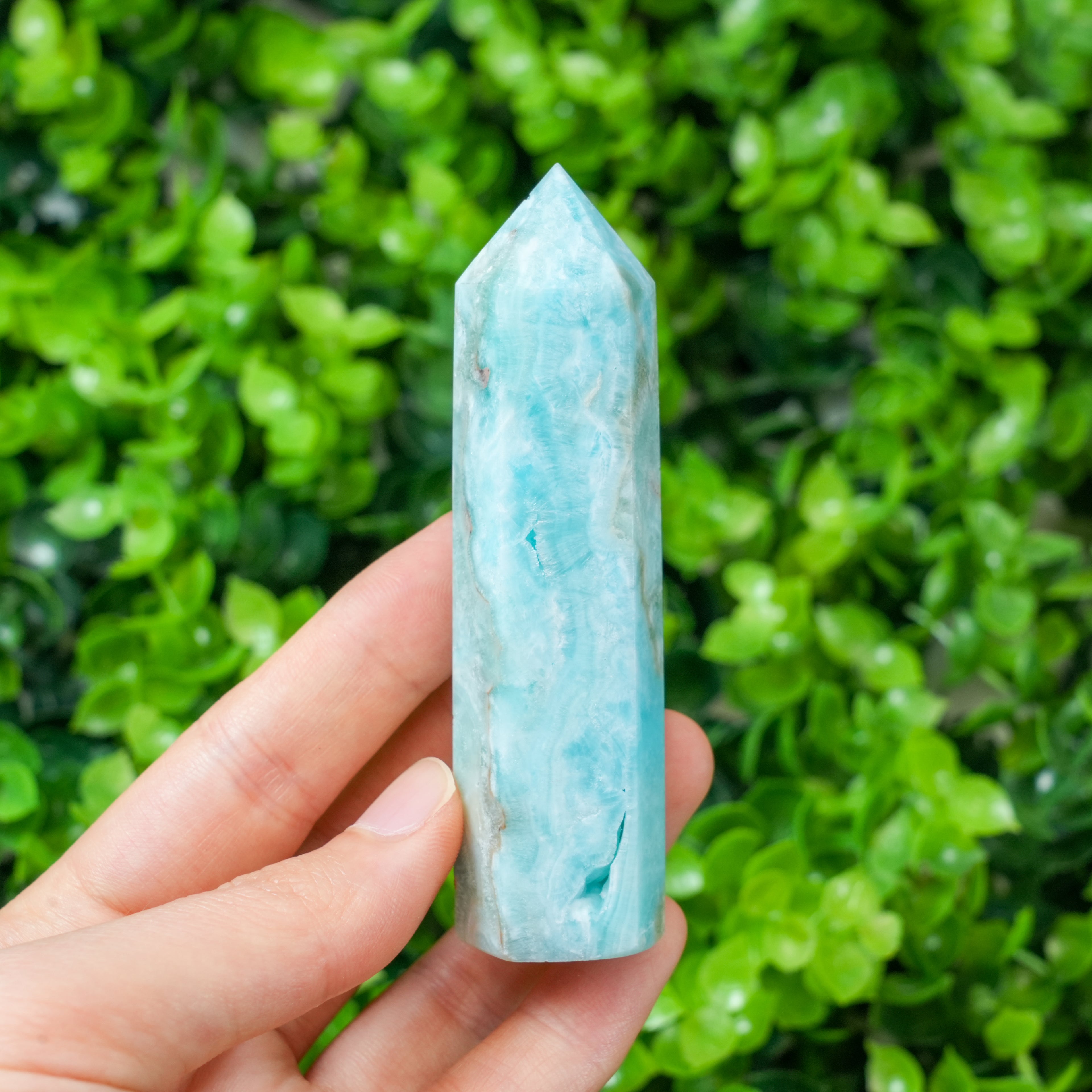 Hemimorphite Point | Caribbean Blue Calcite-Like Crystal Obelisk