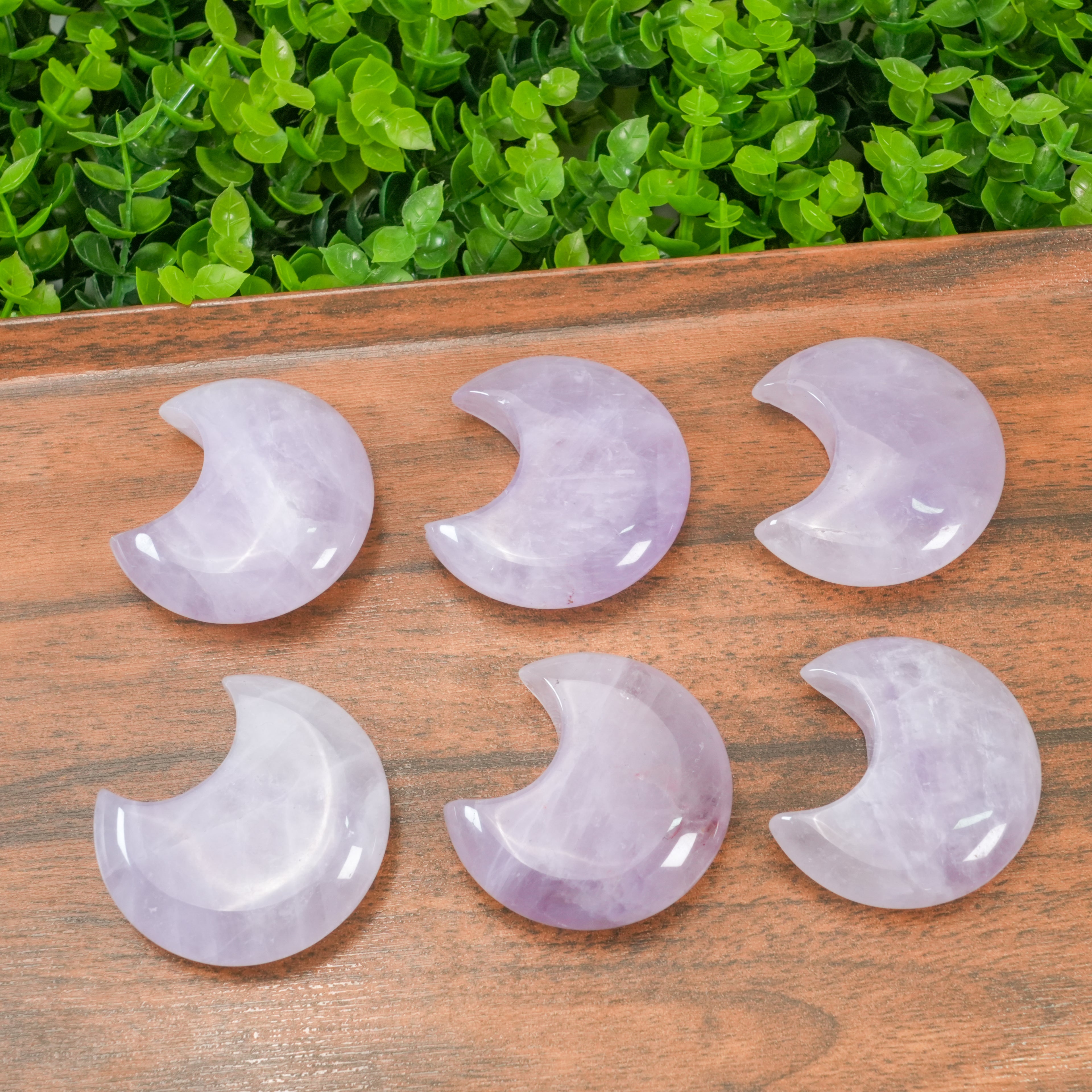 Lavender Amethyst Crescent Moon Crystal Carving | Polished Moon Palm Stone for Calming Energy, Meditation