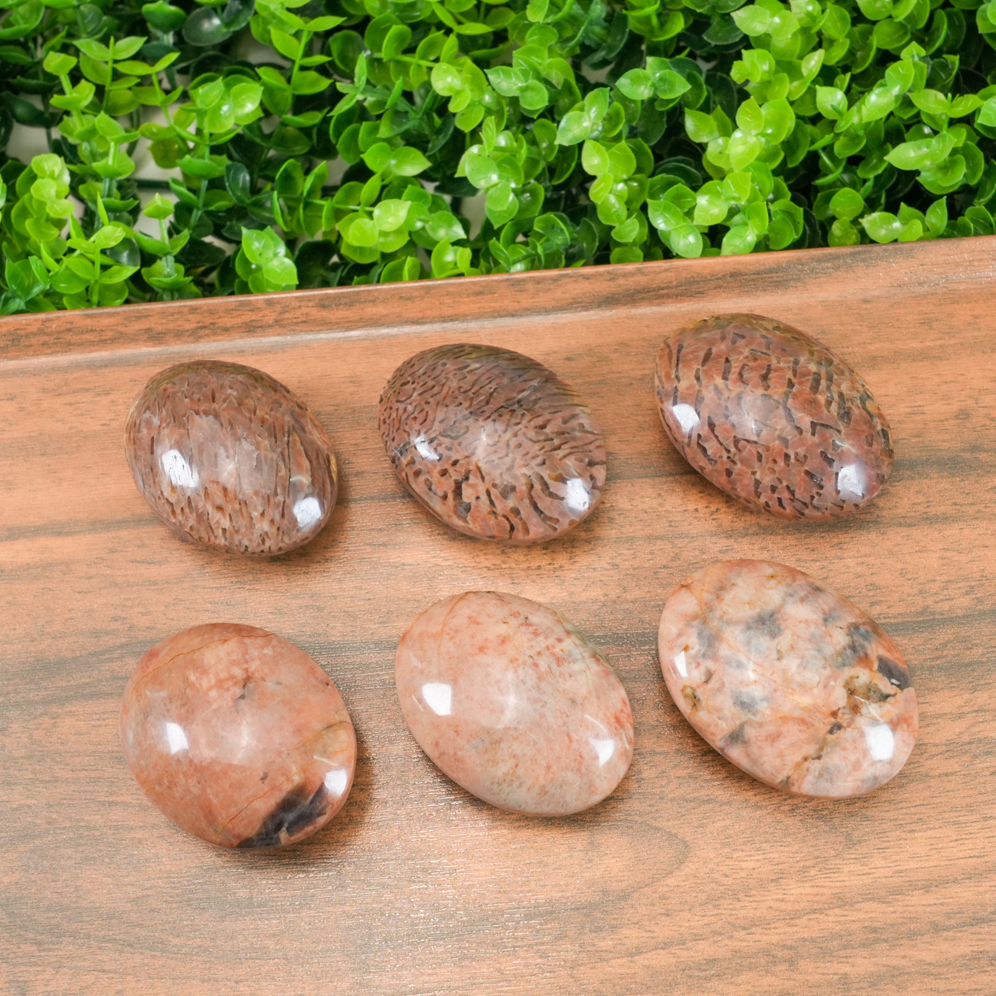 Peach Moonstone with Smoky Quartz Palm Stone - Natural Crystal Worry Stone for Emotional Balance