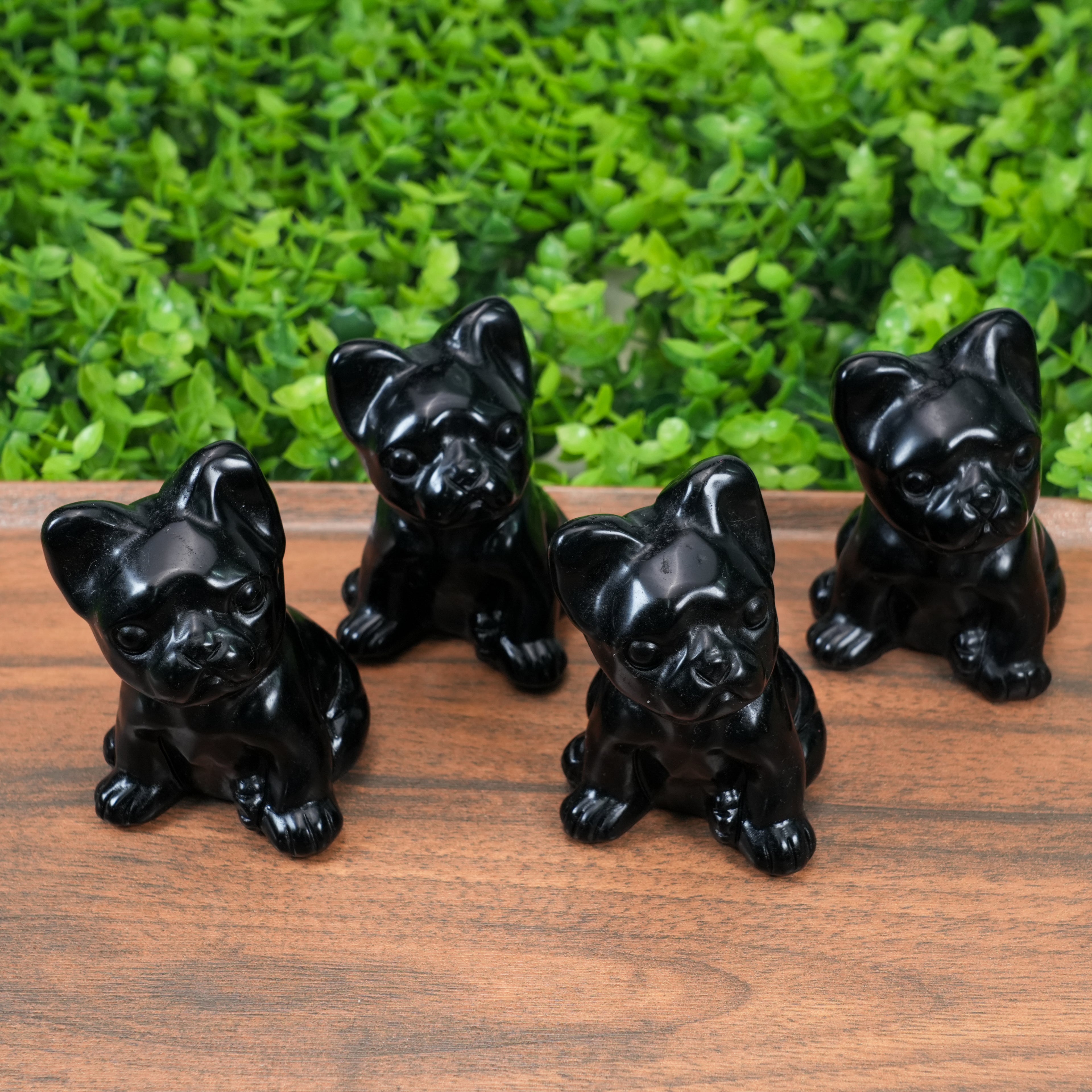 Black Obsidian French Bulldog Carving | Natural Crystal Protection Figurine