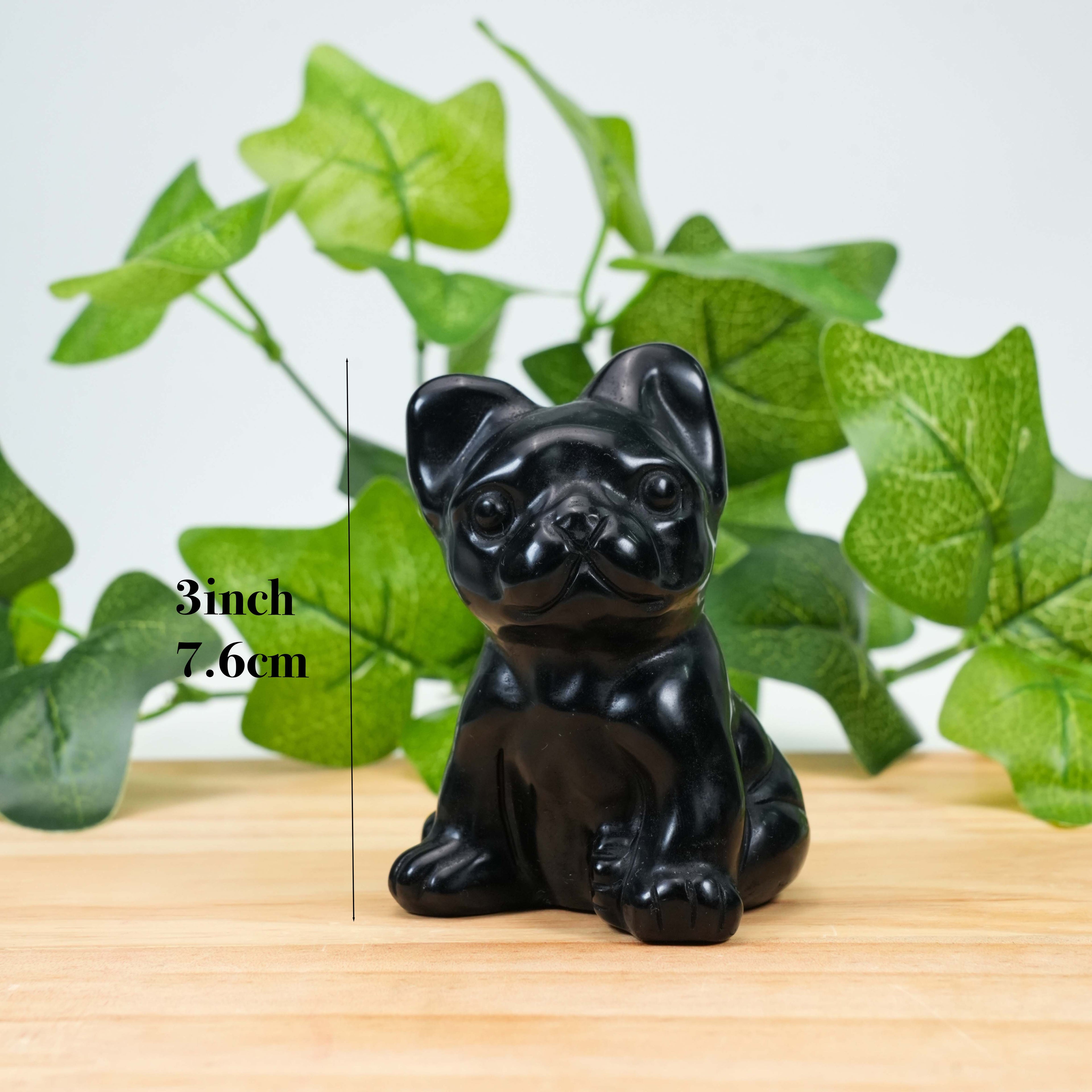Black Obsidian French Bulldog Carving | Natural Crystal Protection Figurine