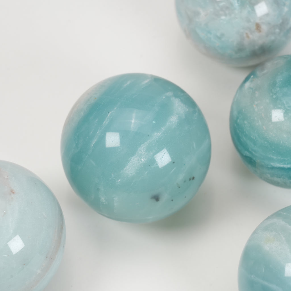 Natural Blue Amazonite Sphere, 5.3cm Polished Crystal Sphere Orb Decor for Home Display Collection