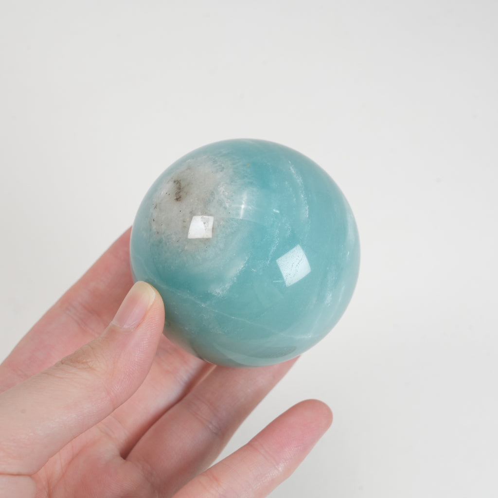 Natural Blue Amazonite Sphere, 5.3cm Polished Crystal Sphere Orb Decor for Home Display Collection