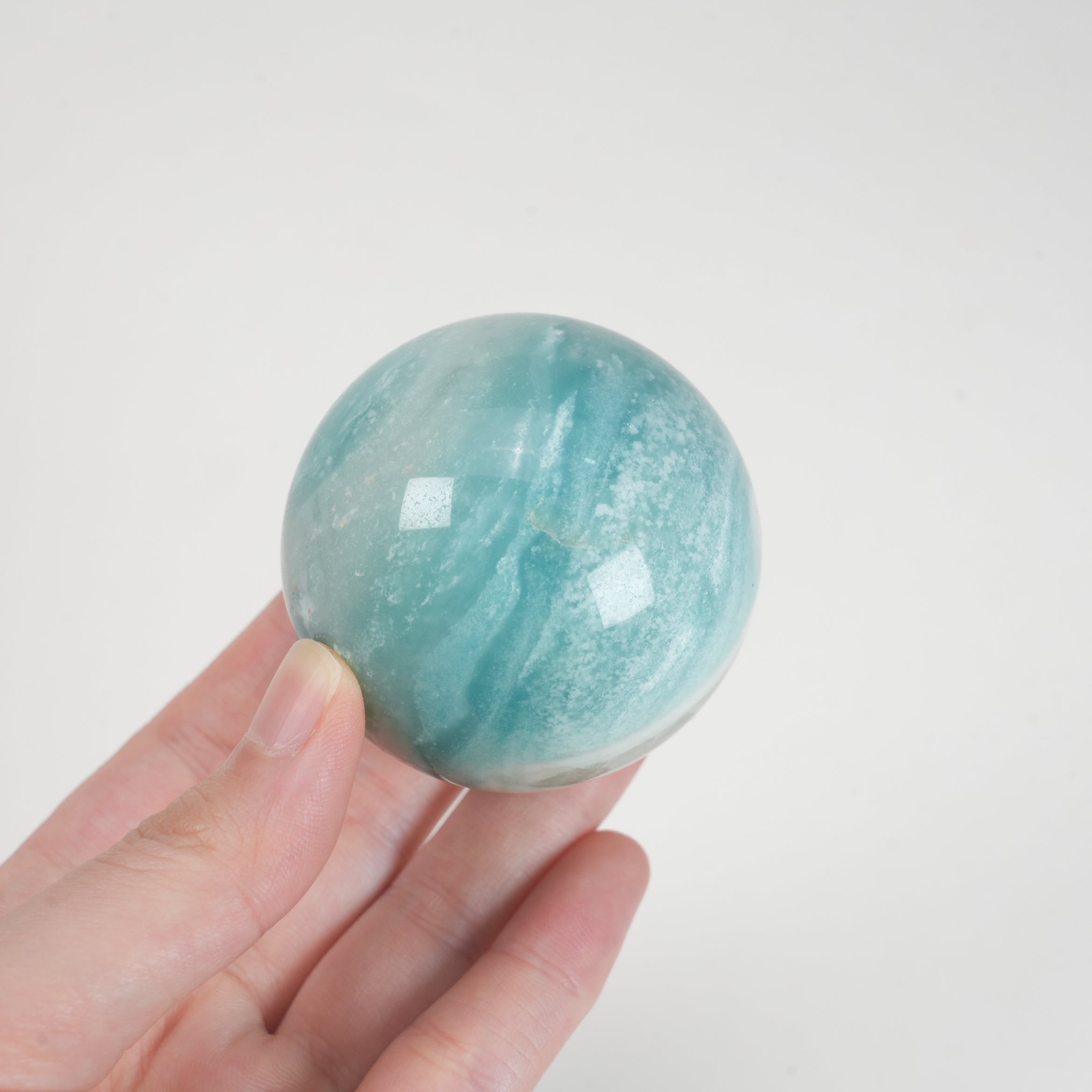 Natural Blue Amazonite Sphere, 5.3cm Polished Crystal Sphere Orb Decor for Home Display Collection