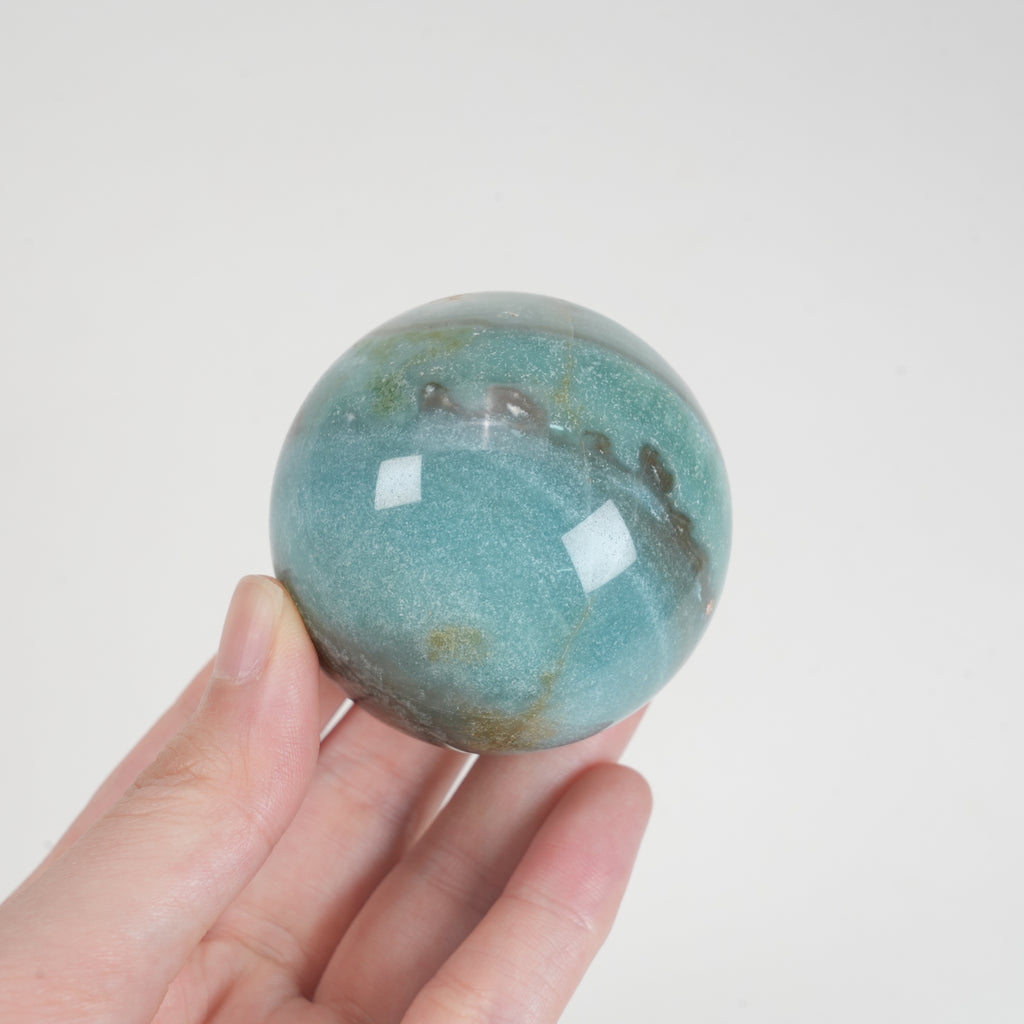 Natural Blue Amazonite Sphere, 5.3cm Polished Crystal Sphere Orb Decor for Home Display Collection