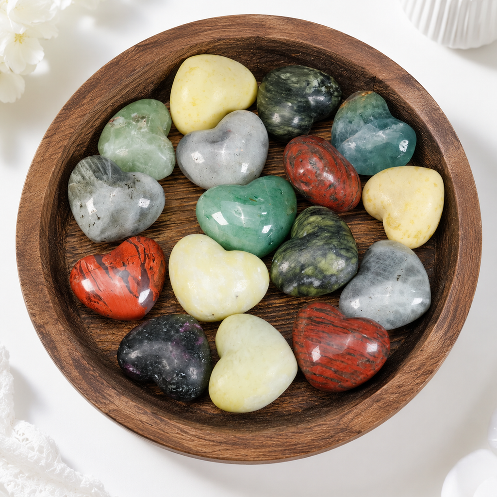 Assorted Natural Heart-Shaped Crystal Palm Stones | Healing Love & Balance Crystals