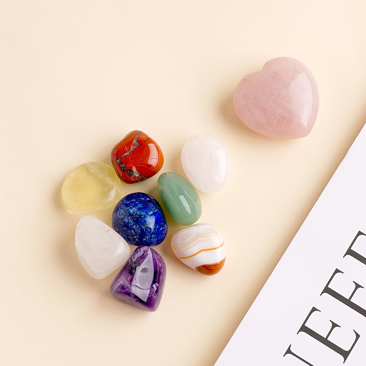 Natural Healing Crystal Gift Box Kit, Rose Quartz Heart Palm Stone, Amethyst Cluster, Clear Quartz Geode Agate, 7 Chakra Polished Tumbled Stones Set For Meditation, Home Desk Decor, Valentine’s Day Jewelry Making Gift