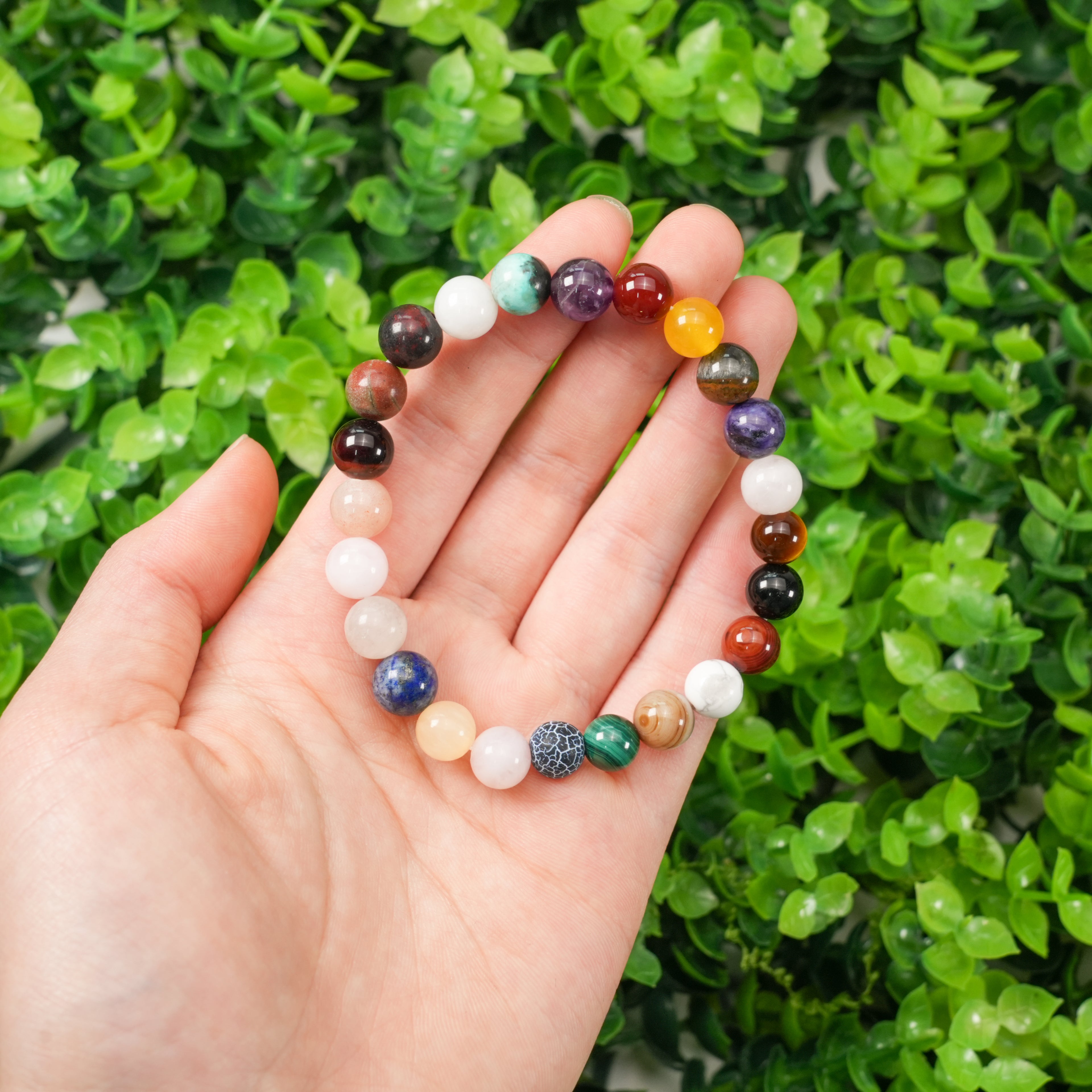 Natural Mixed Stone Beaded Bracelet, Handmade Crystal Bracelet for Women & Men