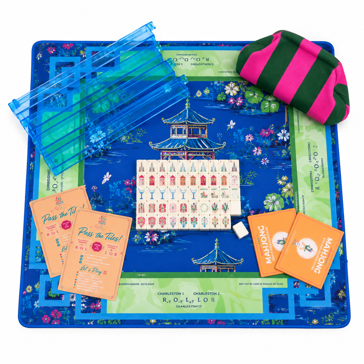 Blue Garden Pavilion Mahjong Set