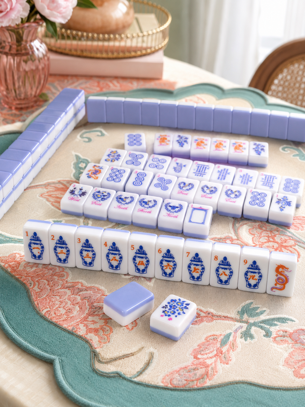 Blue Porcelain Mahjong Tile Set