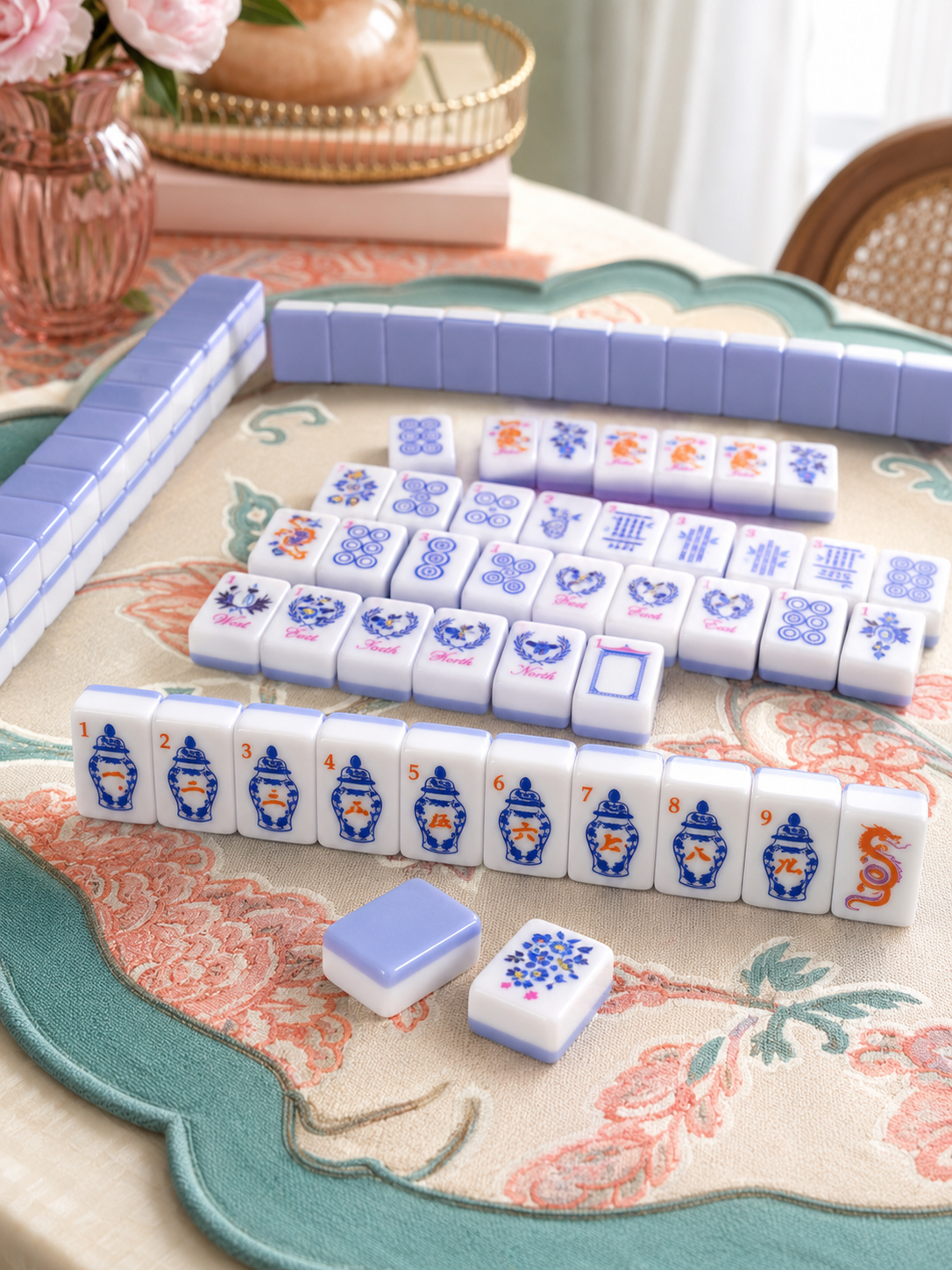 Blue Porcelain Mahjong Tile Set
