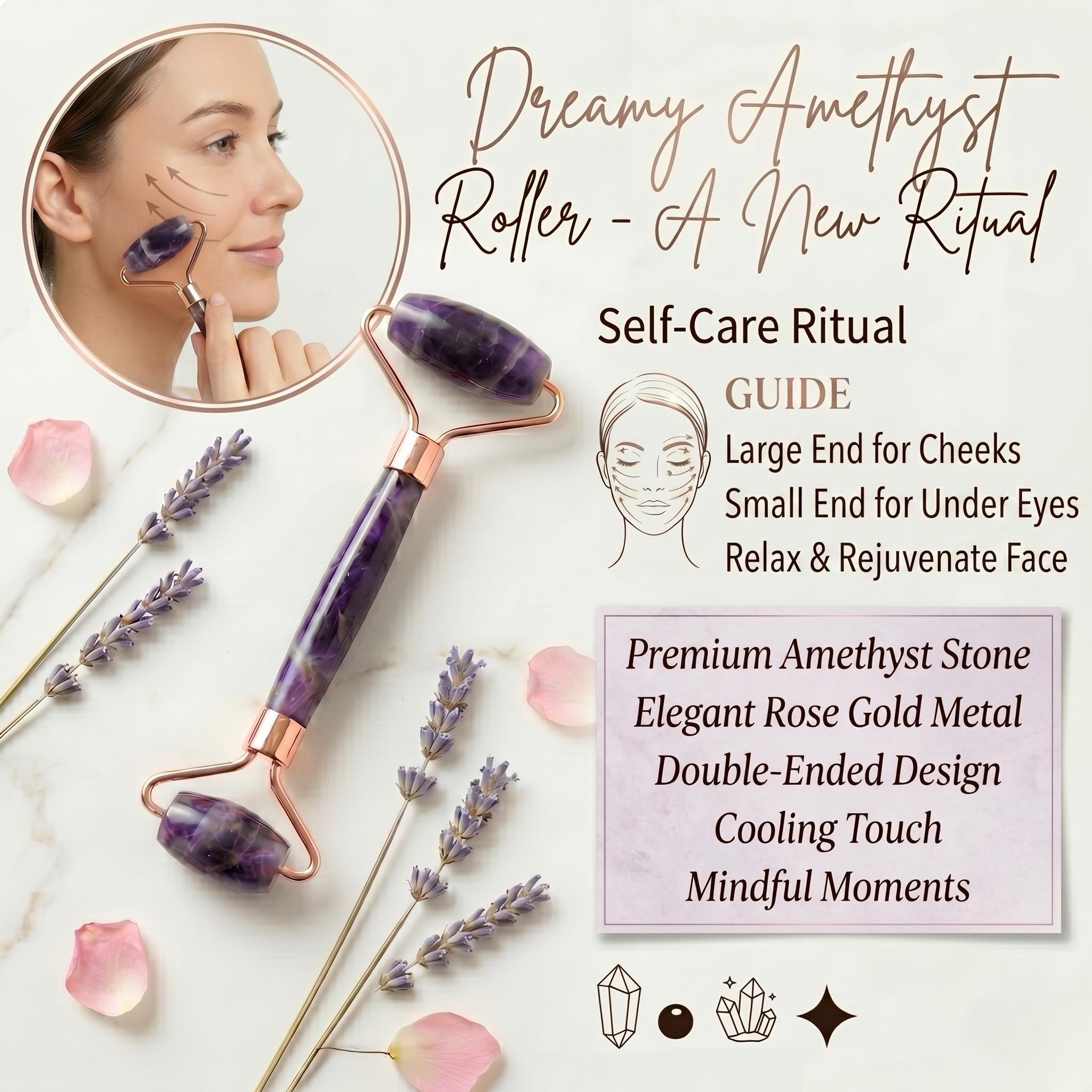 Mother’s Day Crystal Self-Care Gift Box – Rose Quartz Gua Sha & Amethyst Roller Set