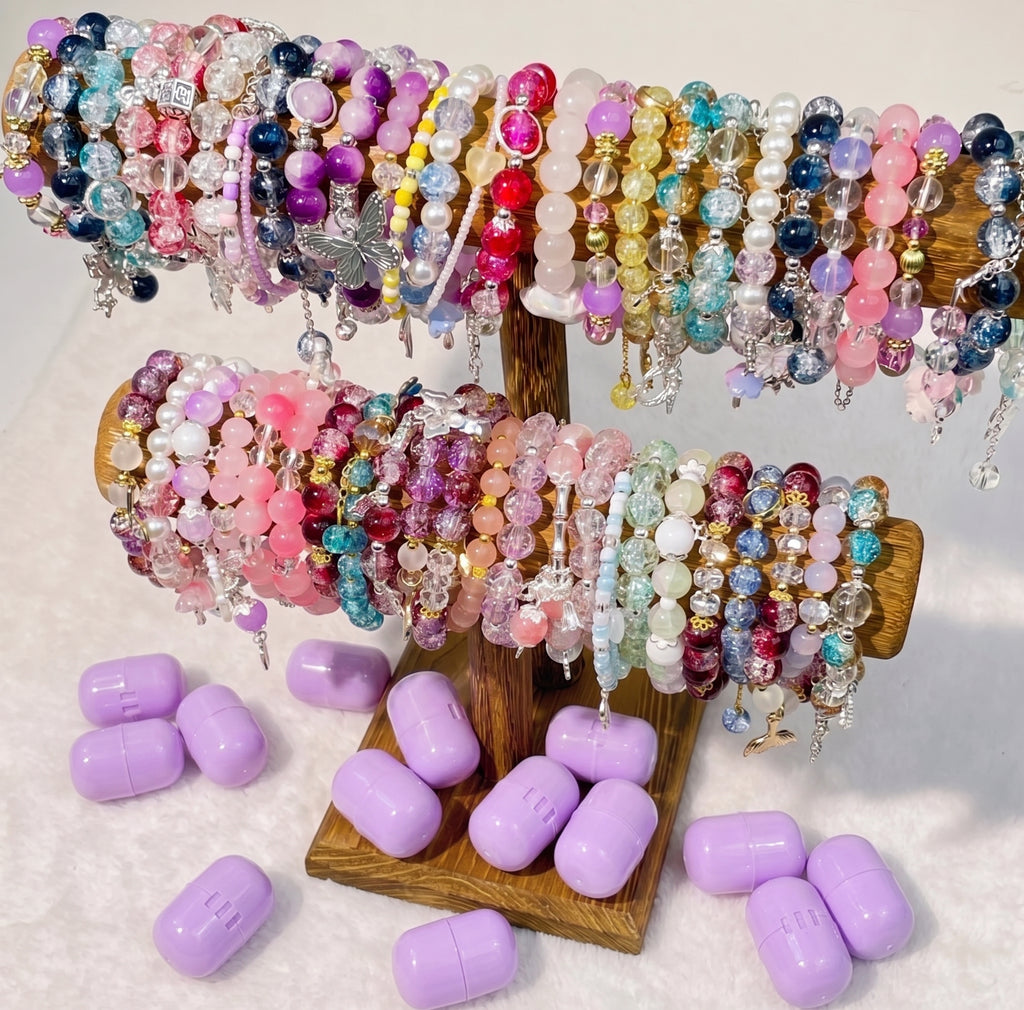 Handmade Glass Bead Bracelets | Random Bulk Grab Scoop, Each Bracelet with Capsule Container
