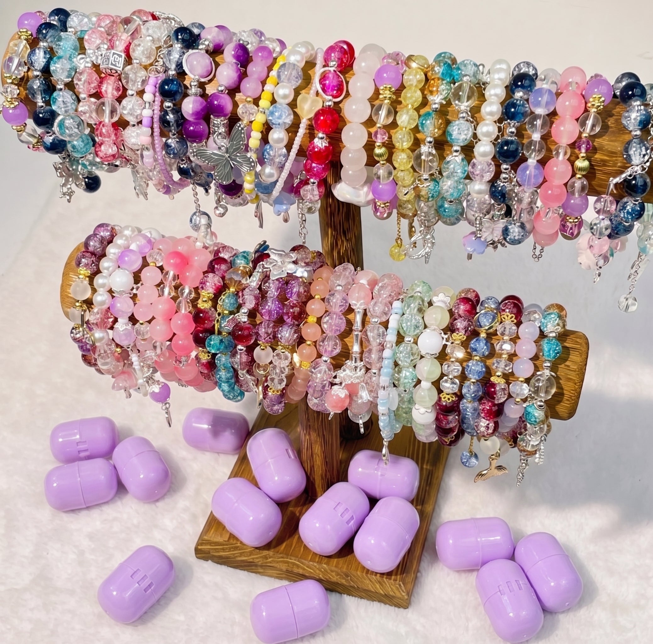 Handmade Glass Bead Bracelets | Random Bulk Grab Scoop, Each Bracelet with Capsule Container