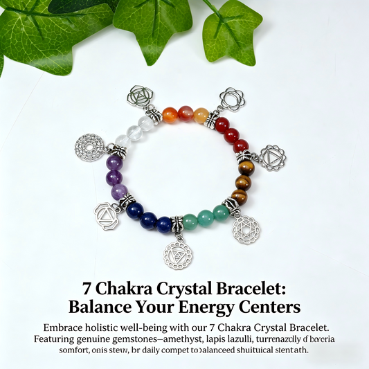 Premium 7 Chakra Natural Crystal Bracelet - Chakra Balancing Jewelry for Spiritual Healing & Yoga