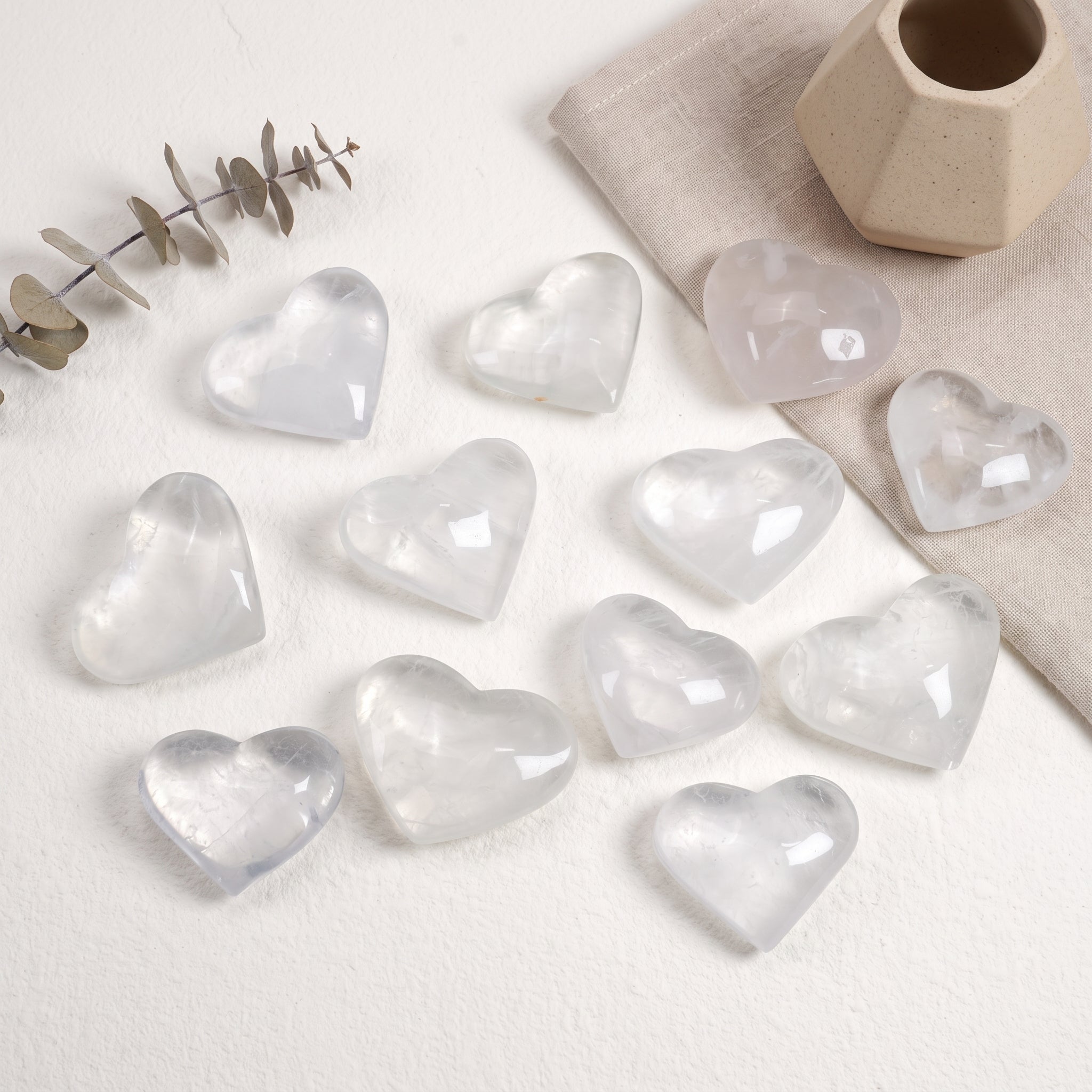 Natural White Fluorite Crystal Heart Carving for Meditation Home Decor Crystal Gift