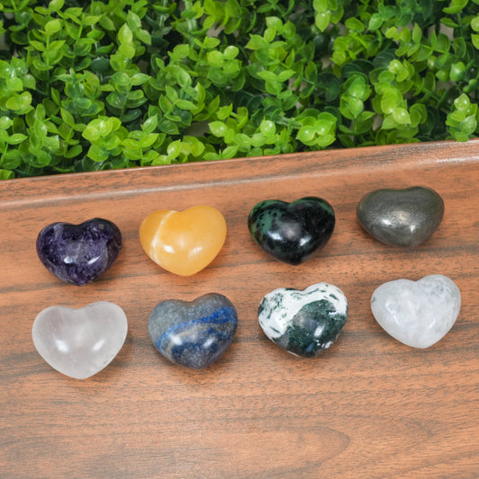 Assorted Crystal Heart Palm Stones | Mixed Natural Gemstone Hearts for Healing