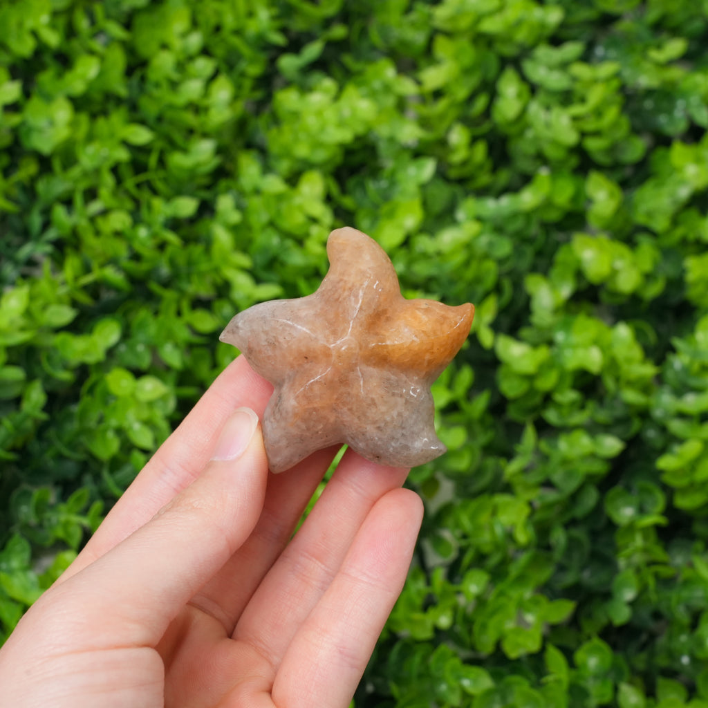 Natural Mixed Crystal Starfish Carving | Hand-Carved Stone Starfish Figurine for Beach Vibe Decor & Crystal Collection