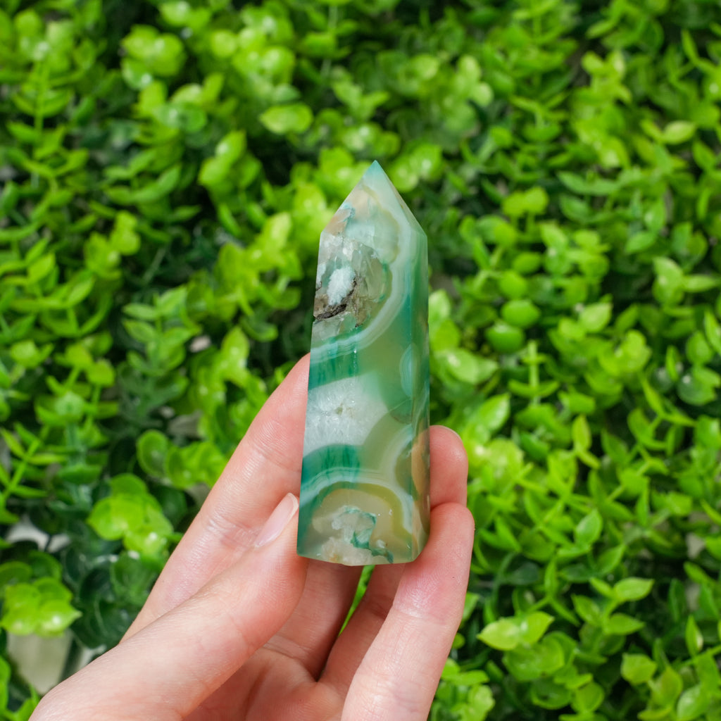 Green Flower Agate Crystal Point Tower, Natural Flower Agate Obelisk for Home Decor & Energy Healing