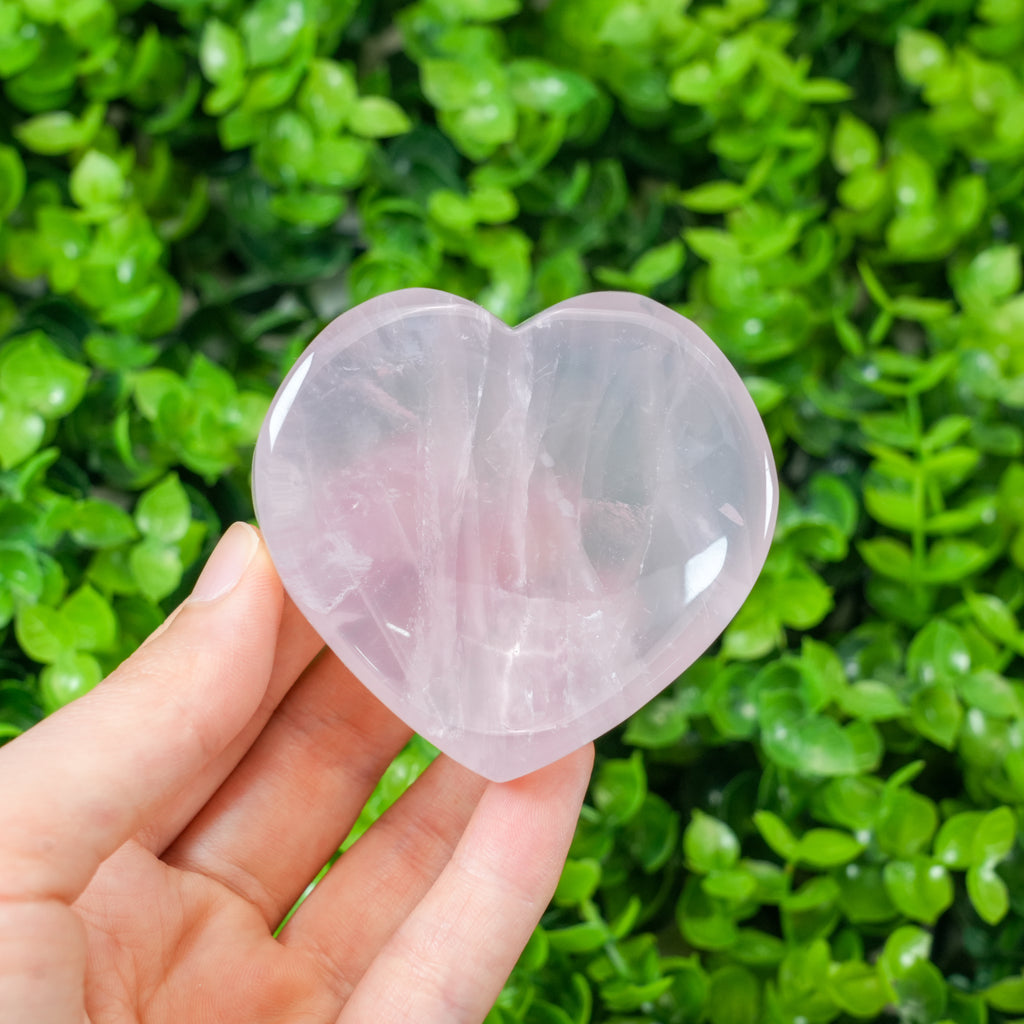 Rose Quartz Heart Bowl | Polished Crystal Bowl for Love, Altar Decor & Crystal Storage