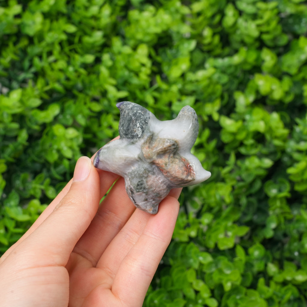 Natural Mixed Crystal Starfish Carving | Hand-Carved Stone Starfish Figurine for Beach Vibe Decor & Crystal Collection