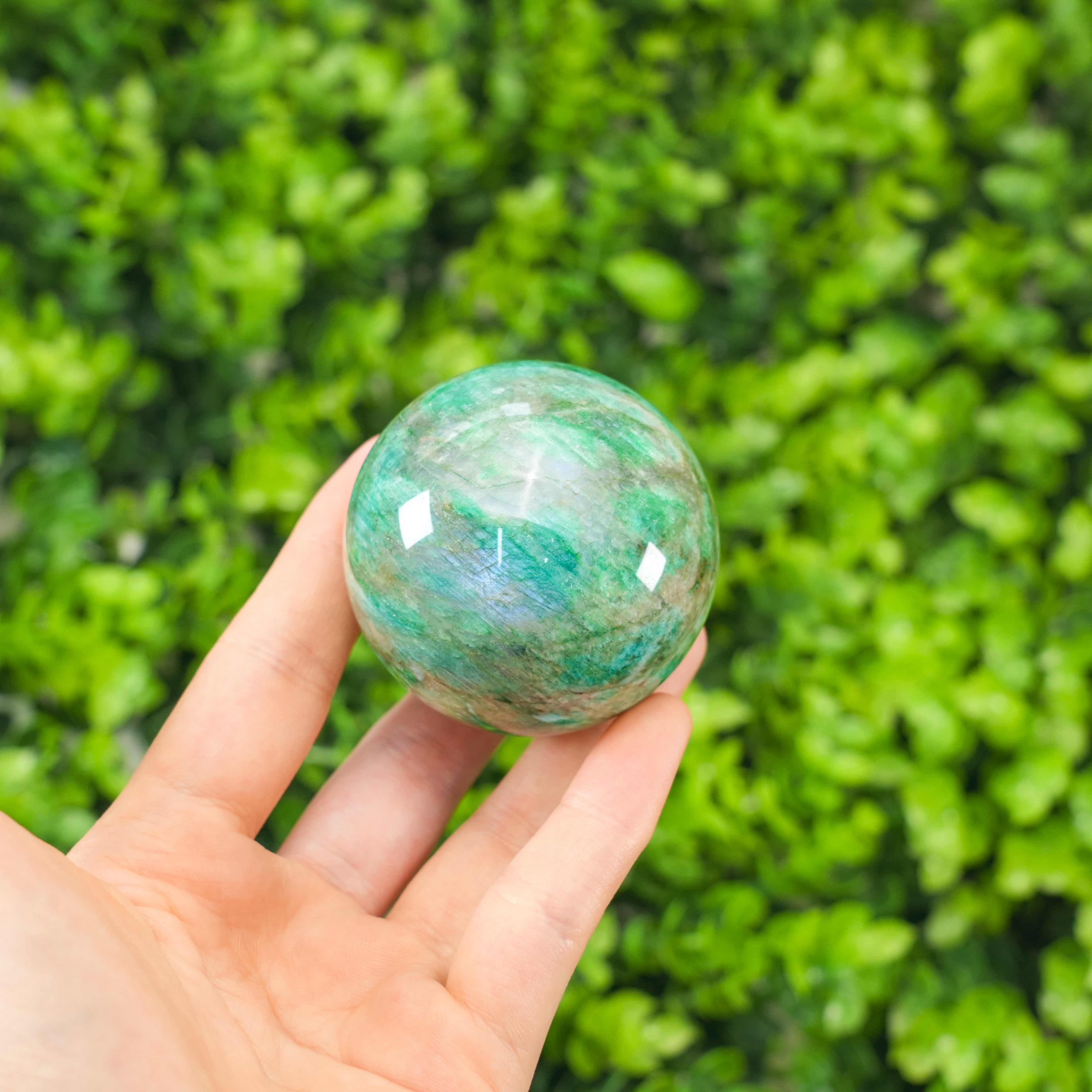 Green Moonstone Sphere - Hand Polished Crystal Ball for Healing, Meditation & Home Decor