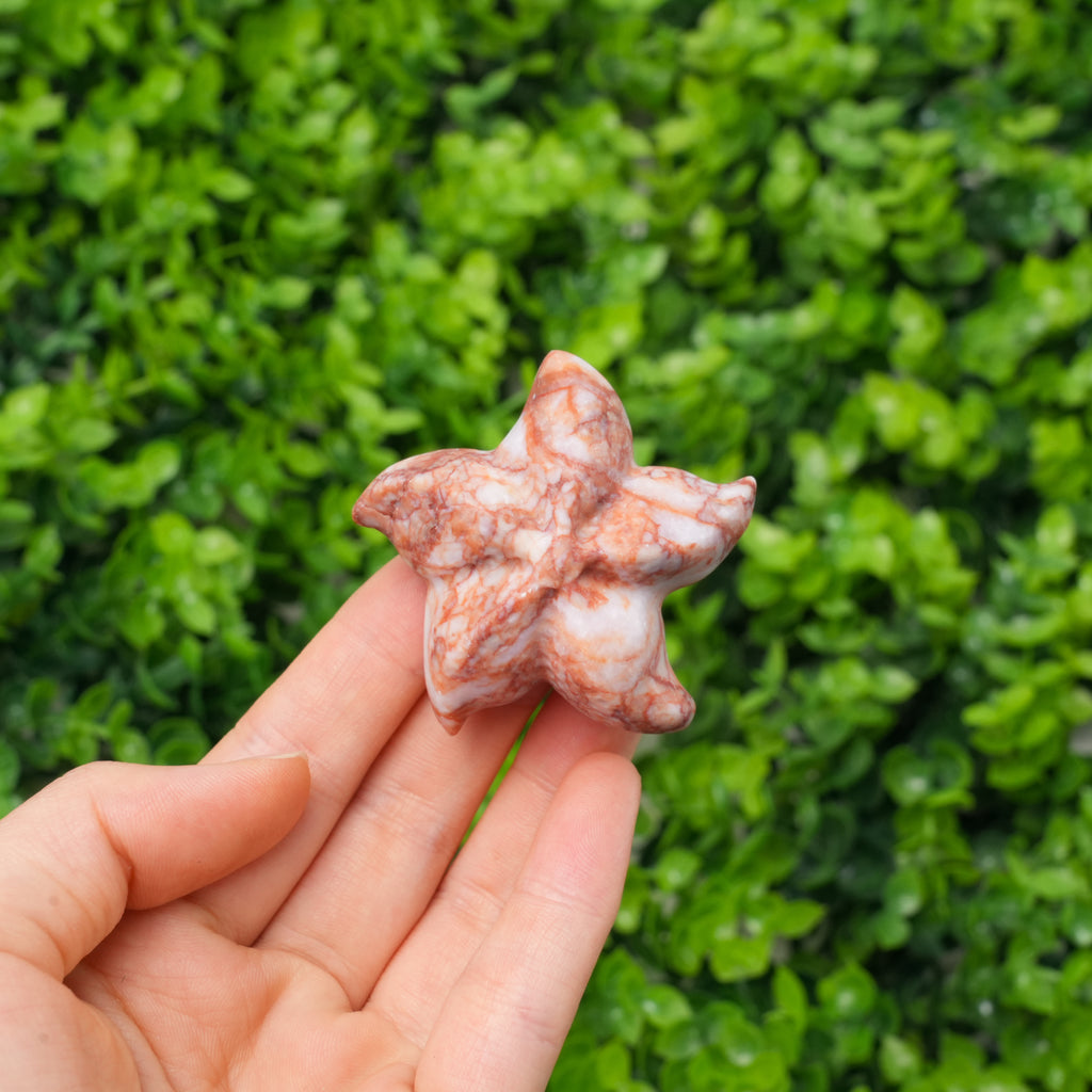 Natural Mixed Crystal Starfish Carving | Hand-Carved Stone Starfish Figurine for Beach Vibe Decor & Crystal Collection