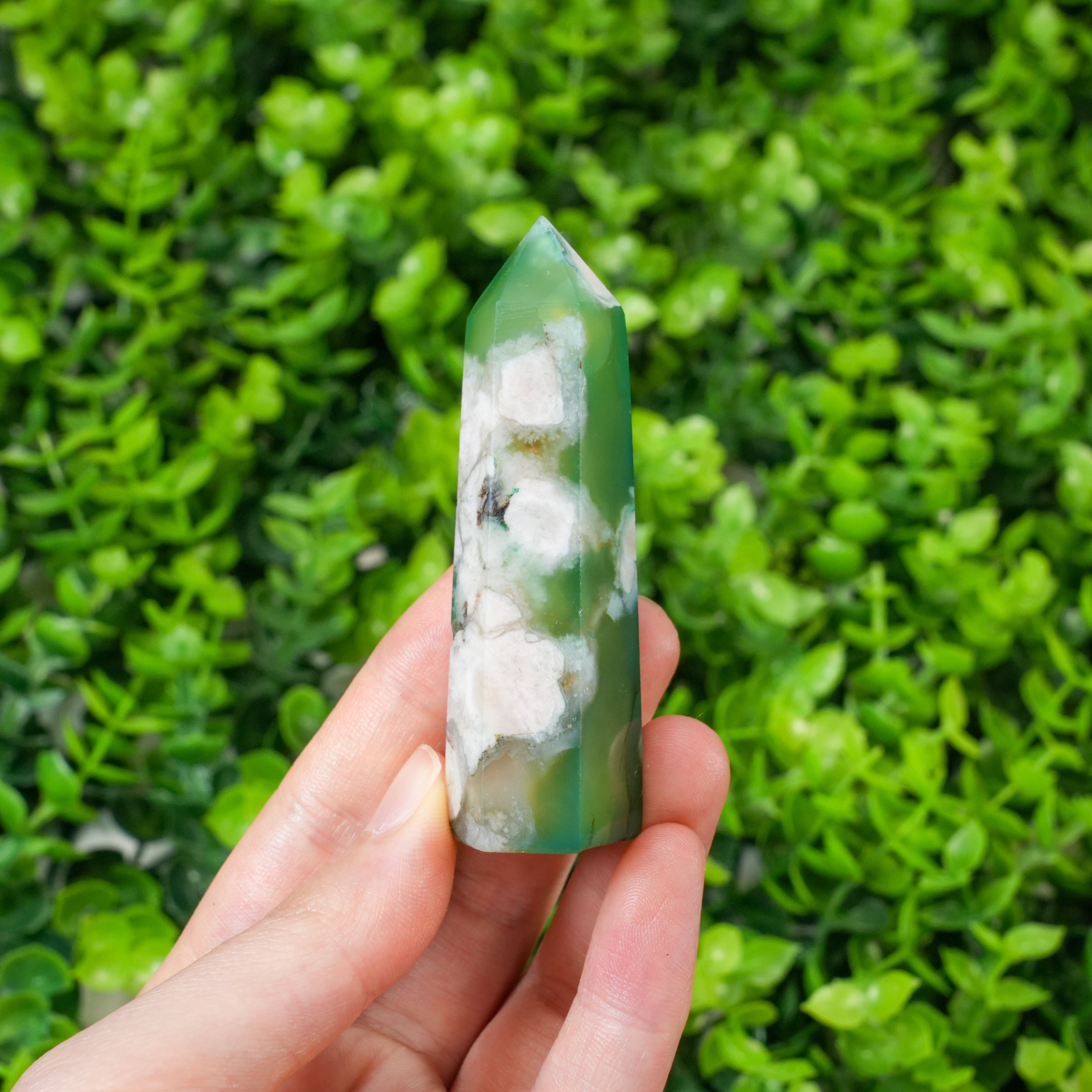 Green Flower Agate Crystal Point Tower, Natural Flower Agate Obelisk for Home Decor & Energy Healing