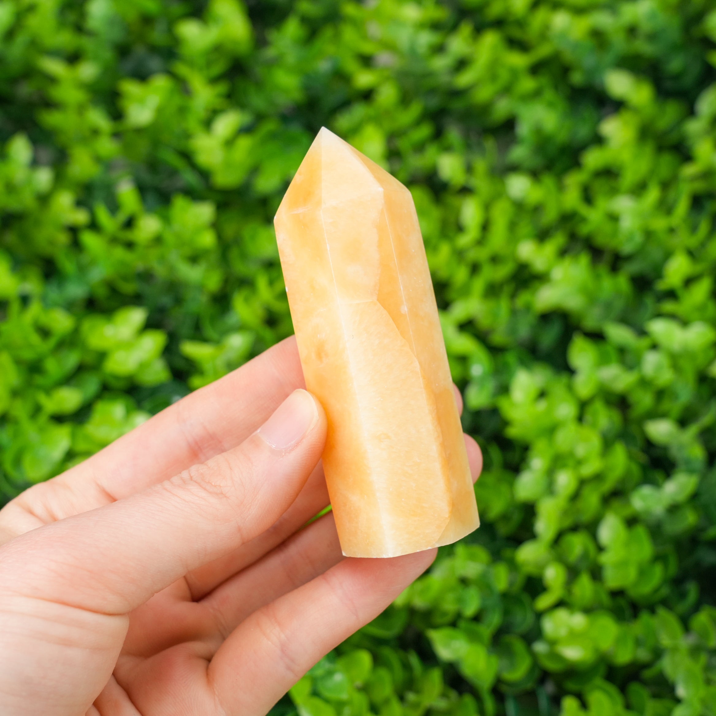 Honey Calcite Tower Point Hand-Polished Gemstone Obelisk for Confidence, Manifestation, and Solar Plexus Healing