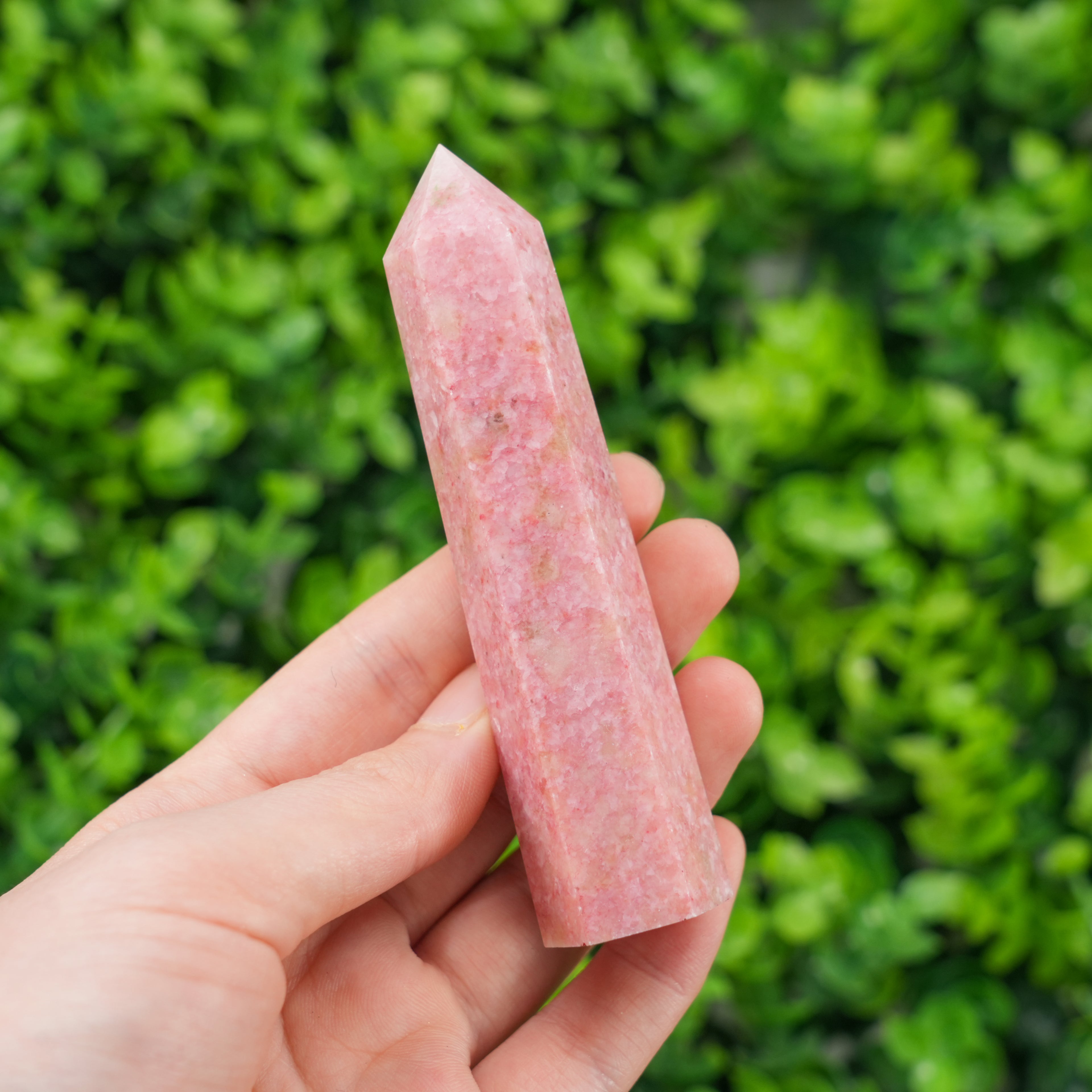 Thulite Crystal Point – Natural Thulite Single Terminated Wand, Polished Pink Crystal Tower for Healing, Meditation, Energy Work, Home Decor & Collection