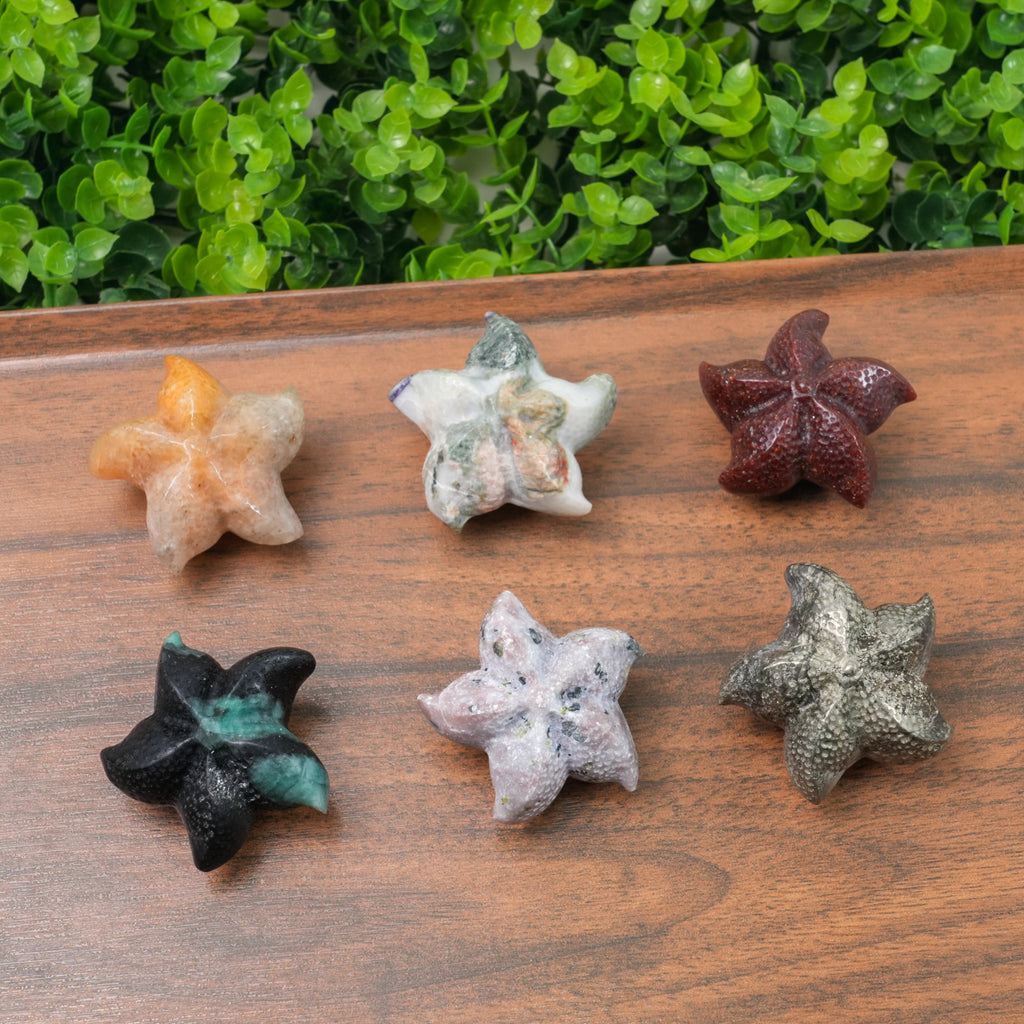 Natural Mixed Crystal Starfish Carving | Hand-Carved Stone Starfish Figurine for Beach Vibe Decor & Crystal Collection