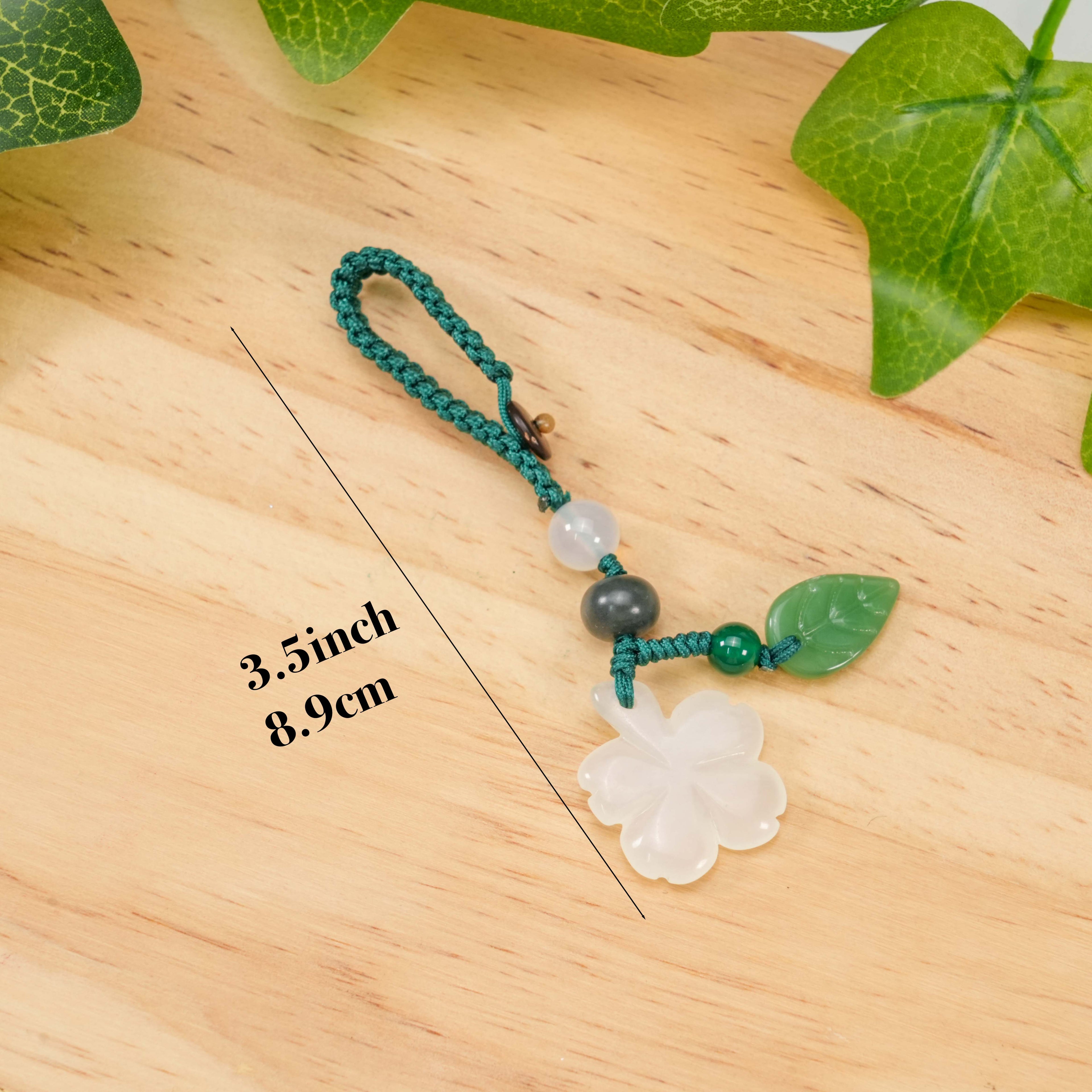 Xiuyu Jade Flower Keychain • Hand Carved Lucky Charm Key Ring