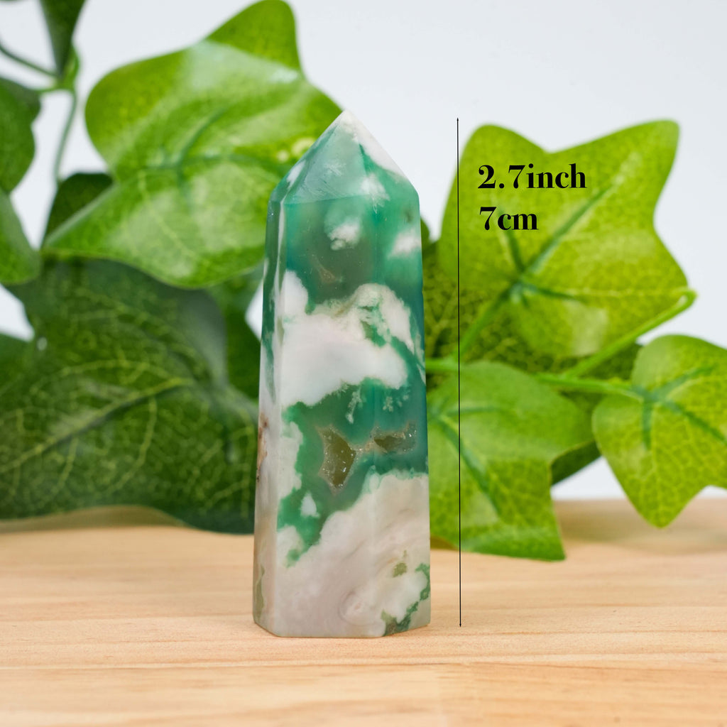 Green Flower Agate Crystal Point Tower, Natural Flower Agate Obelisk for Home Decor & Energy Healing