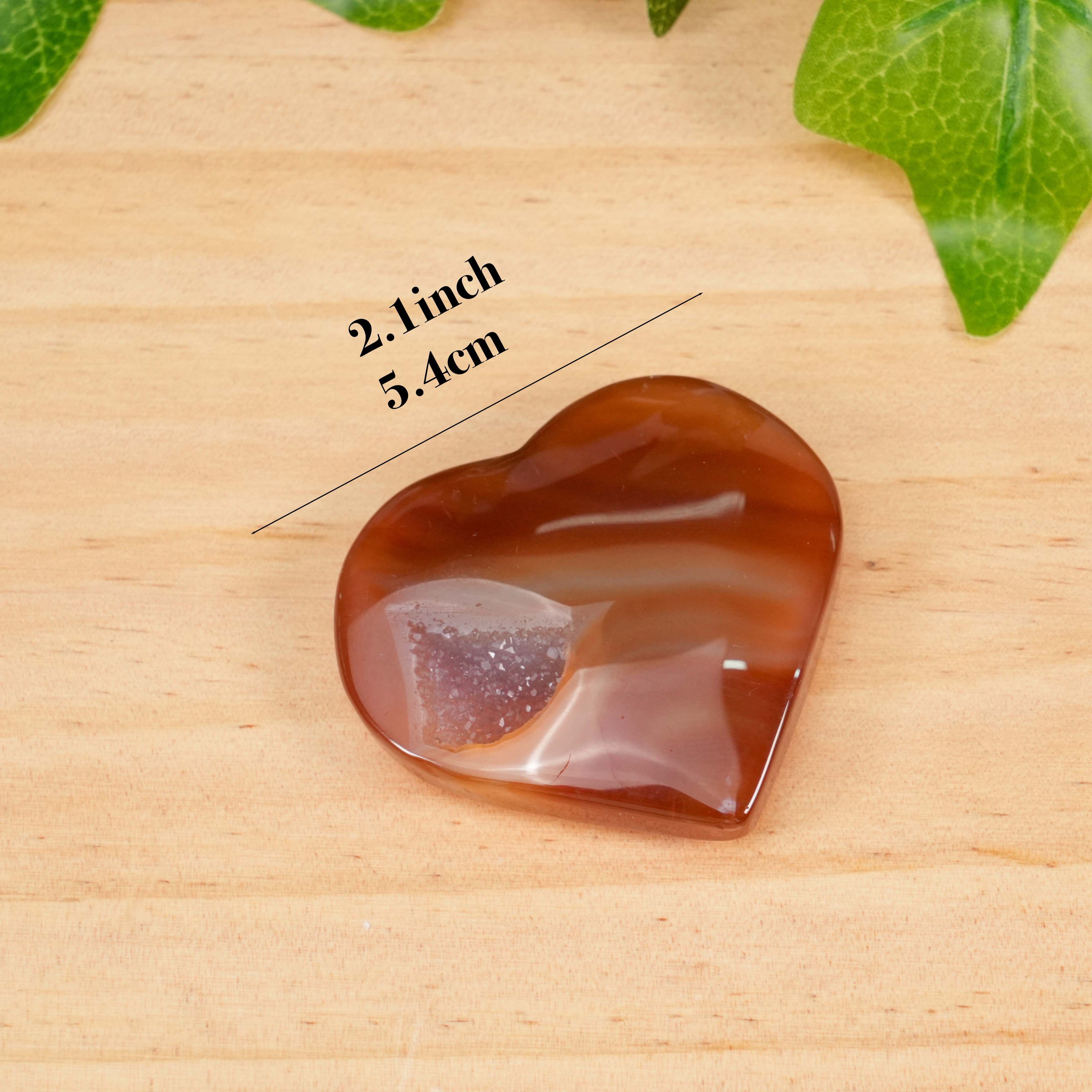 Natural Carnelian Agate Heart with Druzy Geode, Polished Crystal Heart Palm Stone, Healing Crystal for Love, Vitality & Home Decor